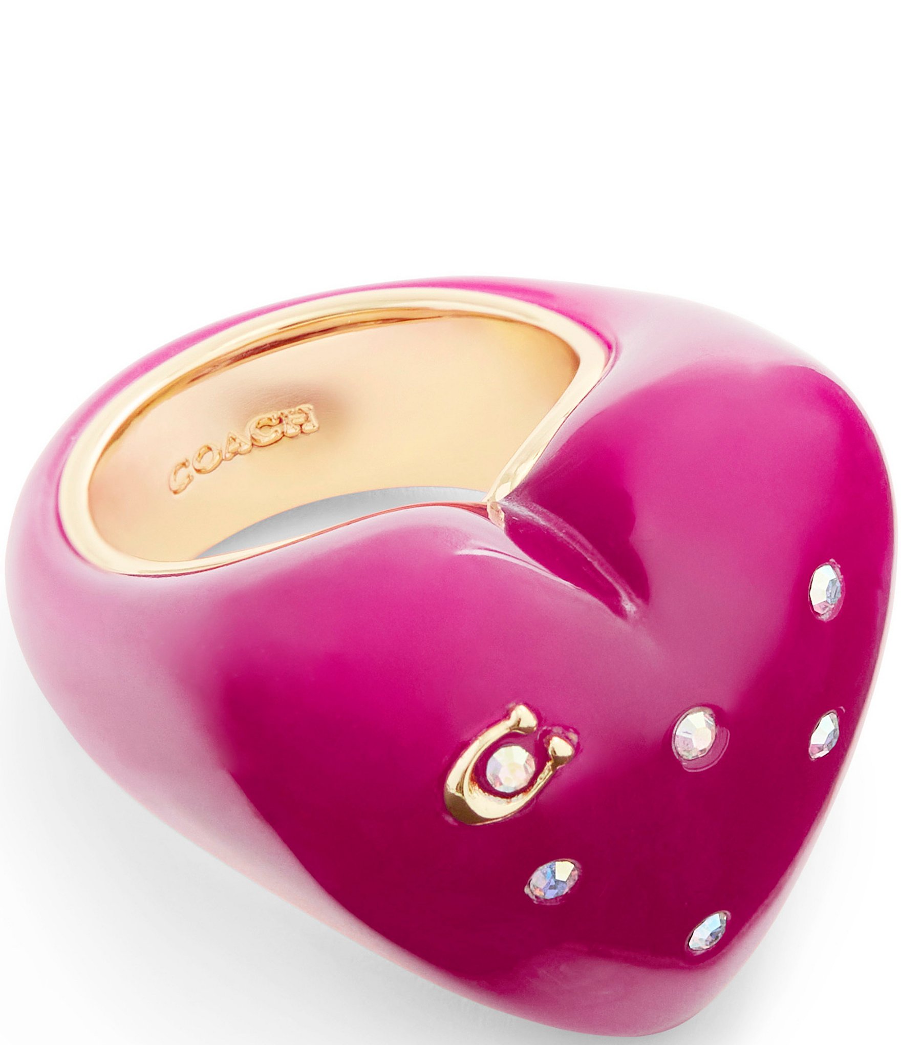 Coach Sterling Silver Pink Quartz Heart Signature Ring Band