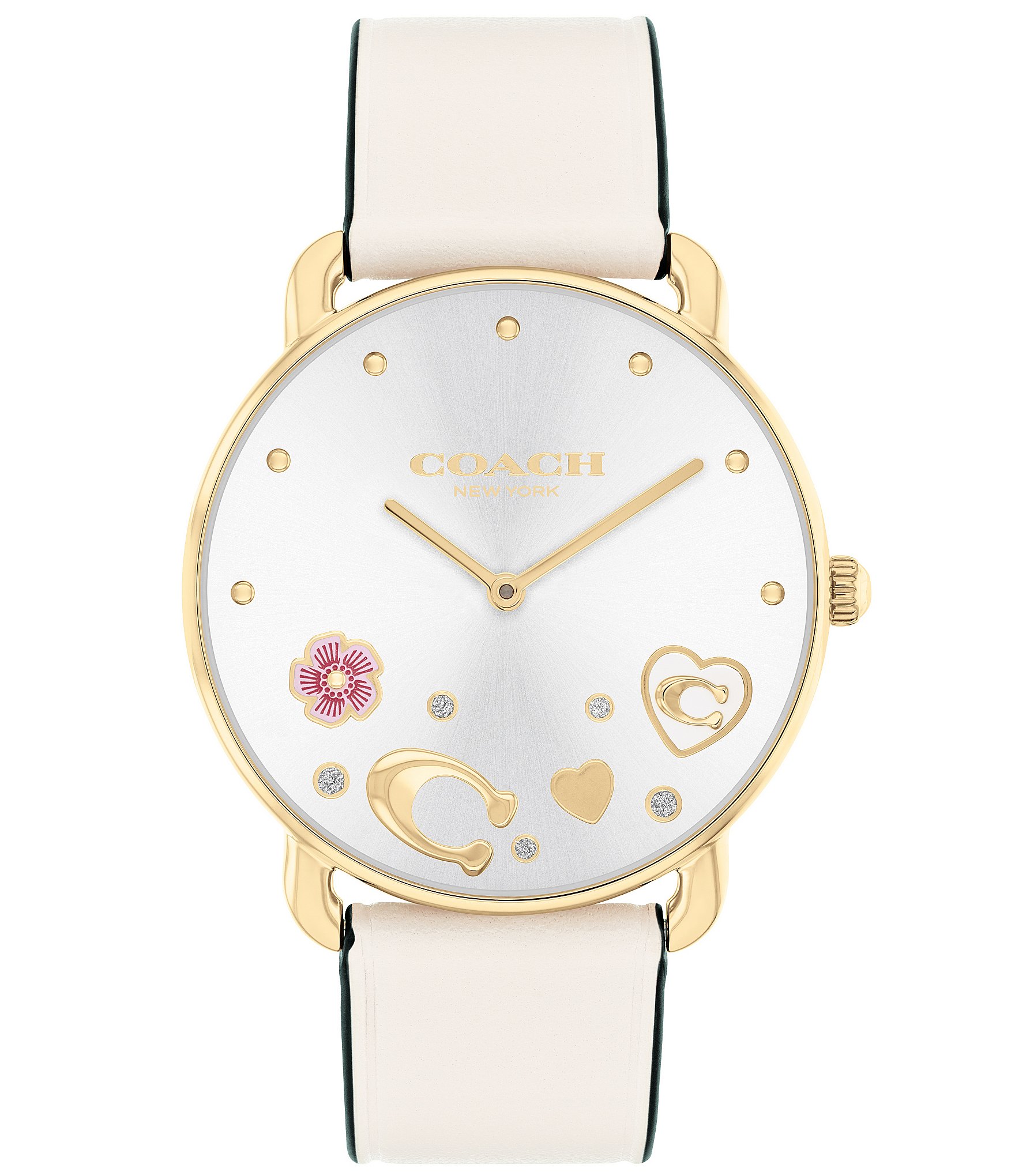 COACH Women's 36mm Elliot Quartz Analog Chalk Leather Strap Watch