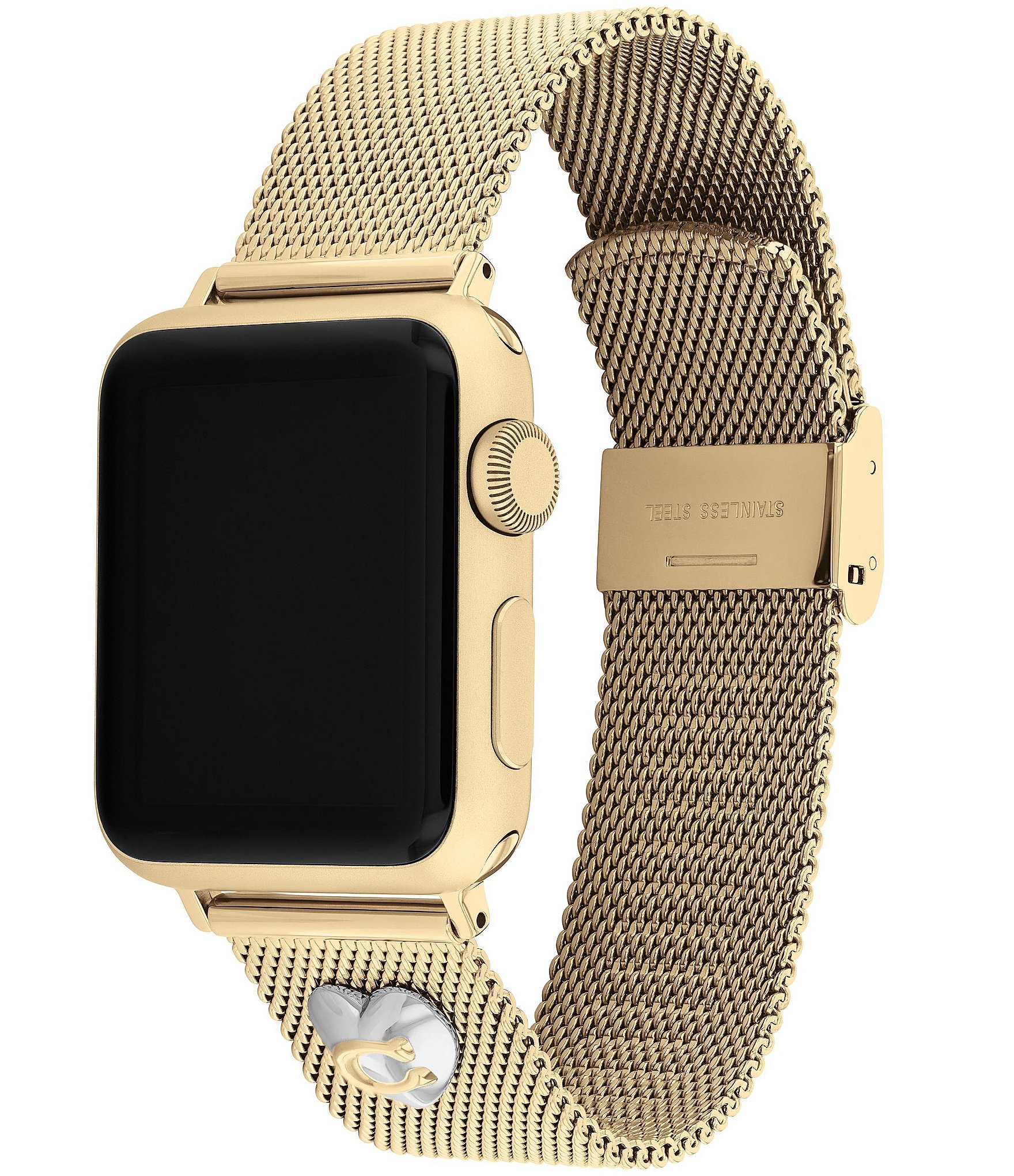 COACH Women's 38/40/41mm Gold Tone Stainless Steel Heart Mesh Bracelet Strap for Apple Watch