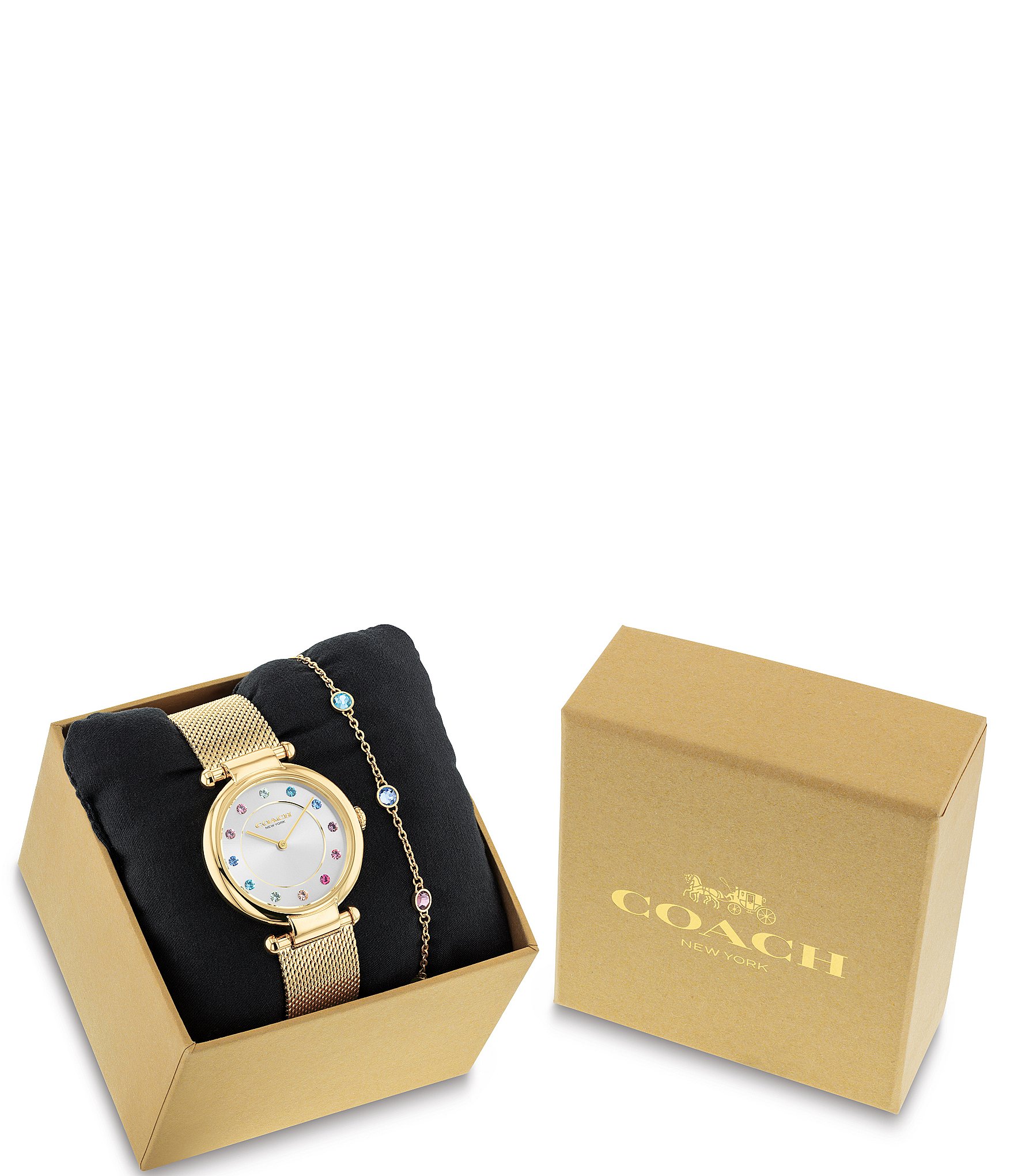 COACH Women's Cary Quartz Analog Gold Tone Stainless Steel Mesh Bracelet Watch Set