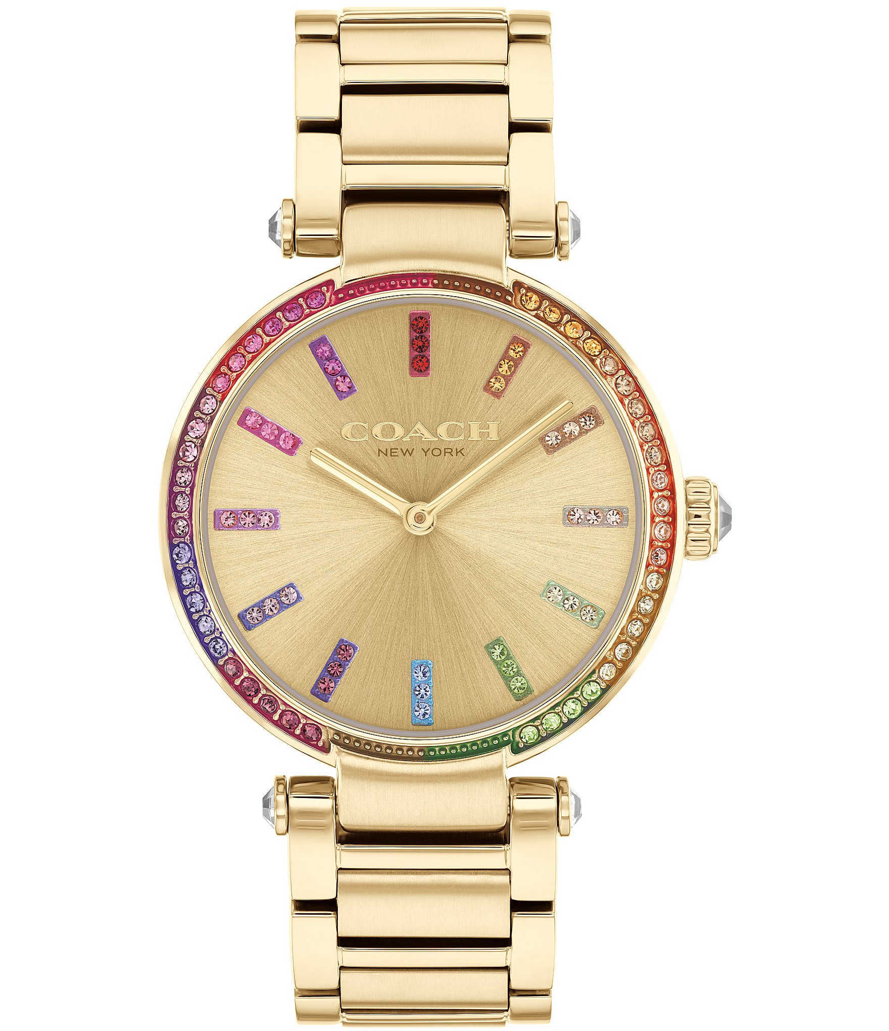 COACH Women's Cary Quartz Analog Rainbow Crystal Pave Gold Tone Stainless  Steel Bracelet Watch | Dillard's