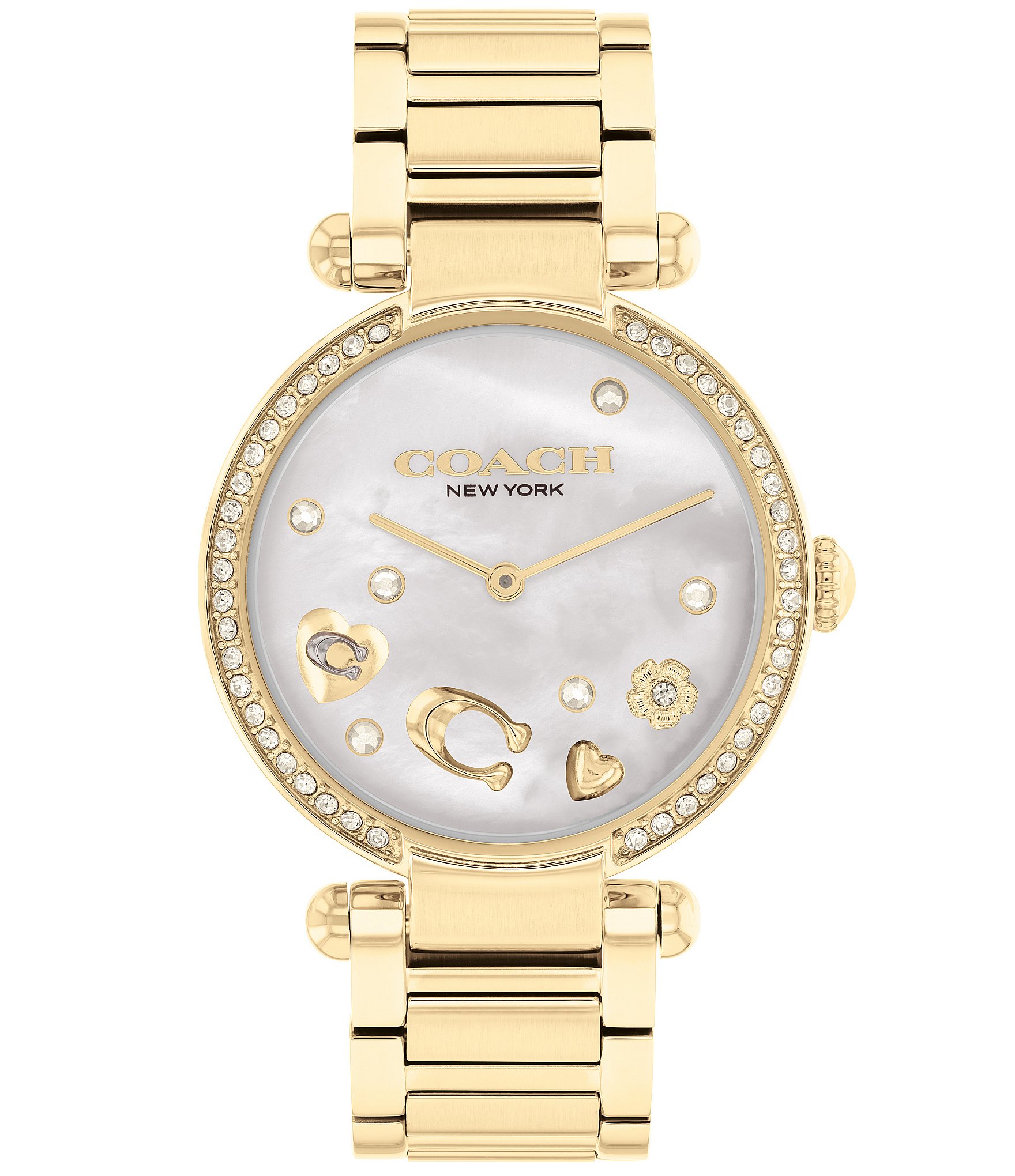 COACH Women's Crystal Cary Quartz Analog Gold Tone 34mm Stainless Steel ...