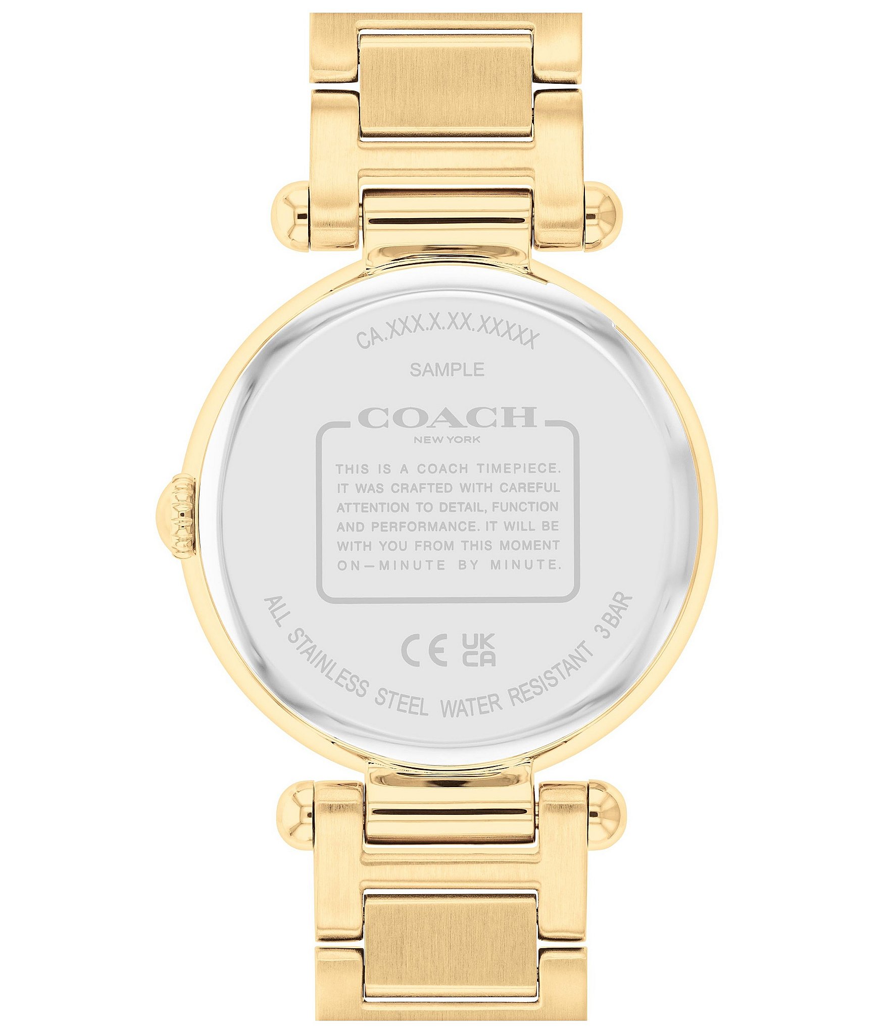 COACH Women's Crystal Cary Quartz Analog Gold Tone 34mm Stainless Steel Bracelet Watch