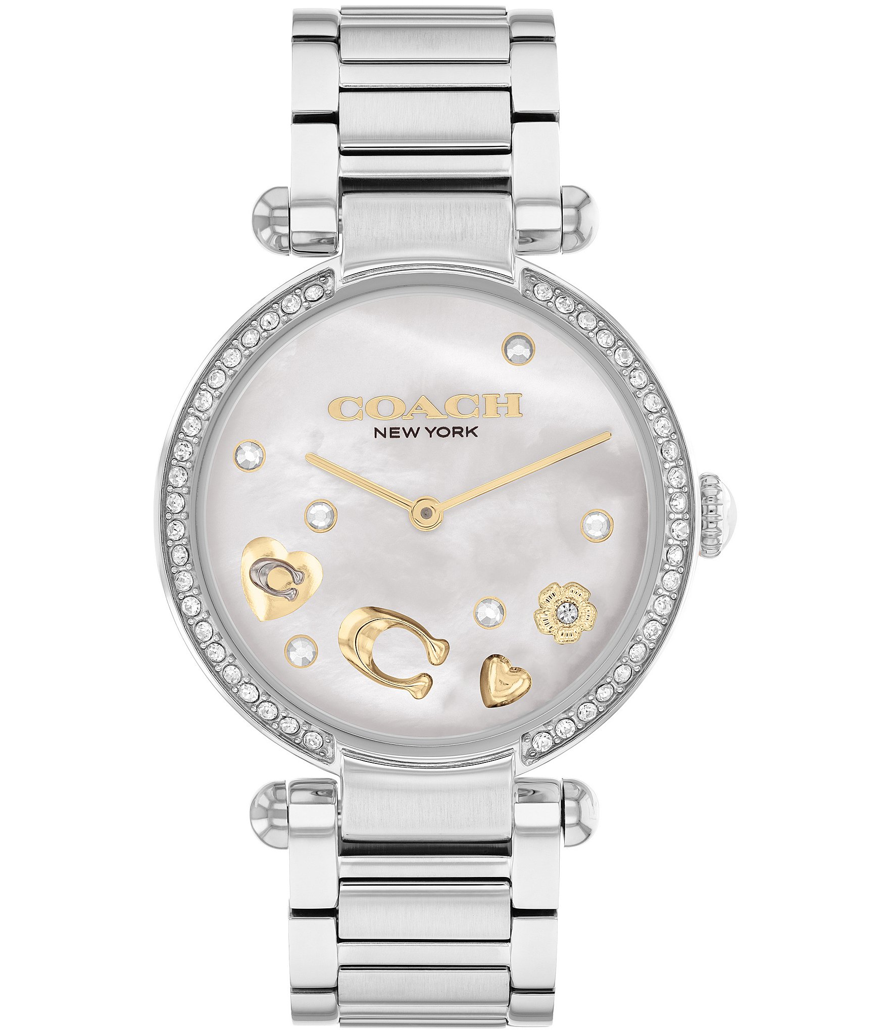 COACH Women's Crystal Charms Cary Quartz Analog Silver Stainless Steel Bracelet Watch