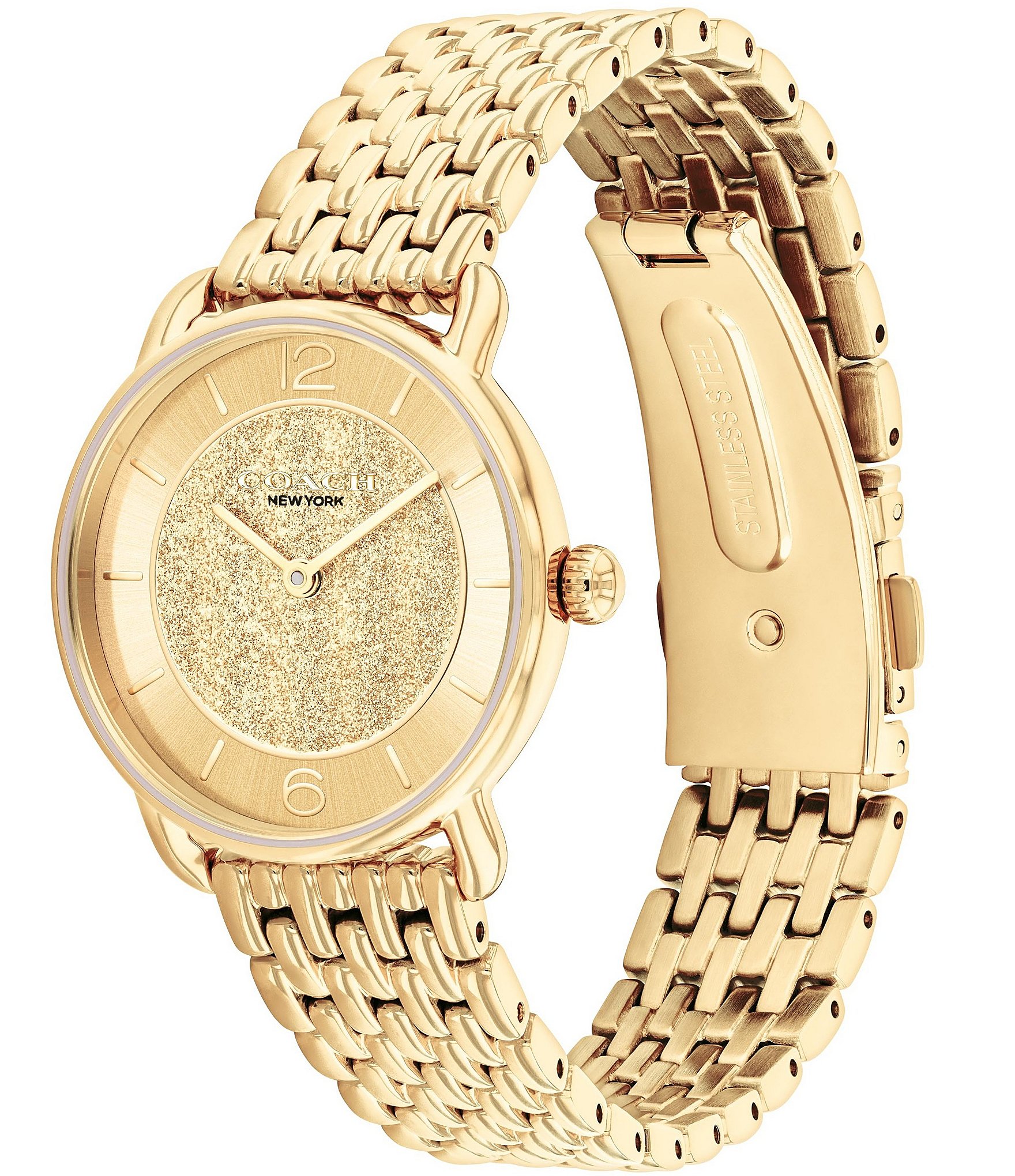 COACH Women's Elliot Quartz Analog Gold Tone Stainless Steel Glitter Dial Bracelet Watch