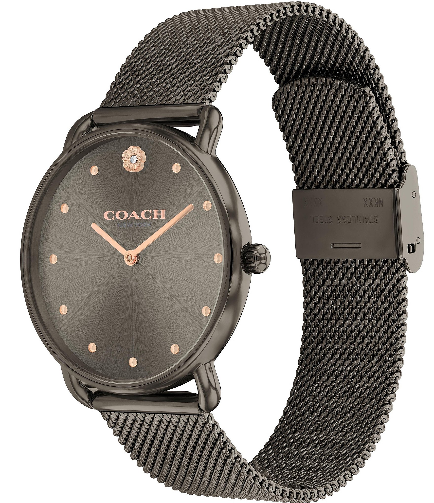 COACH Women's Elliot Quartz Analog Grey Mesh Bracelet Watch