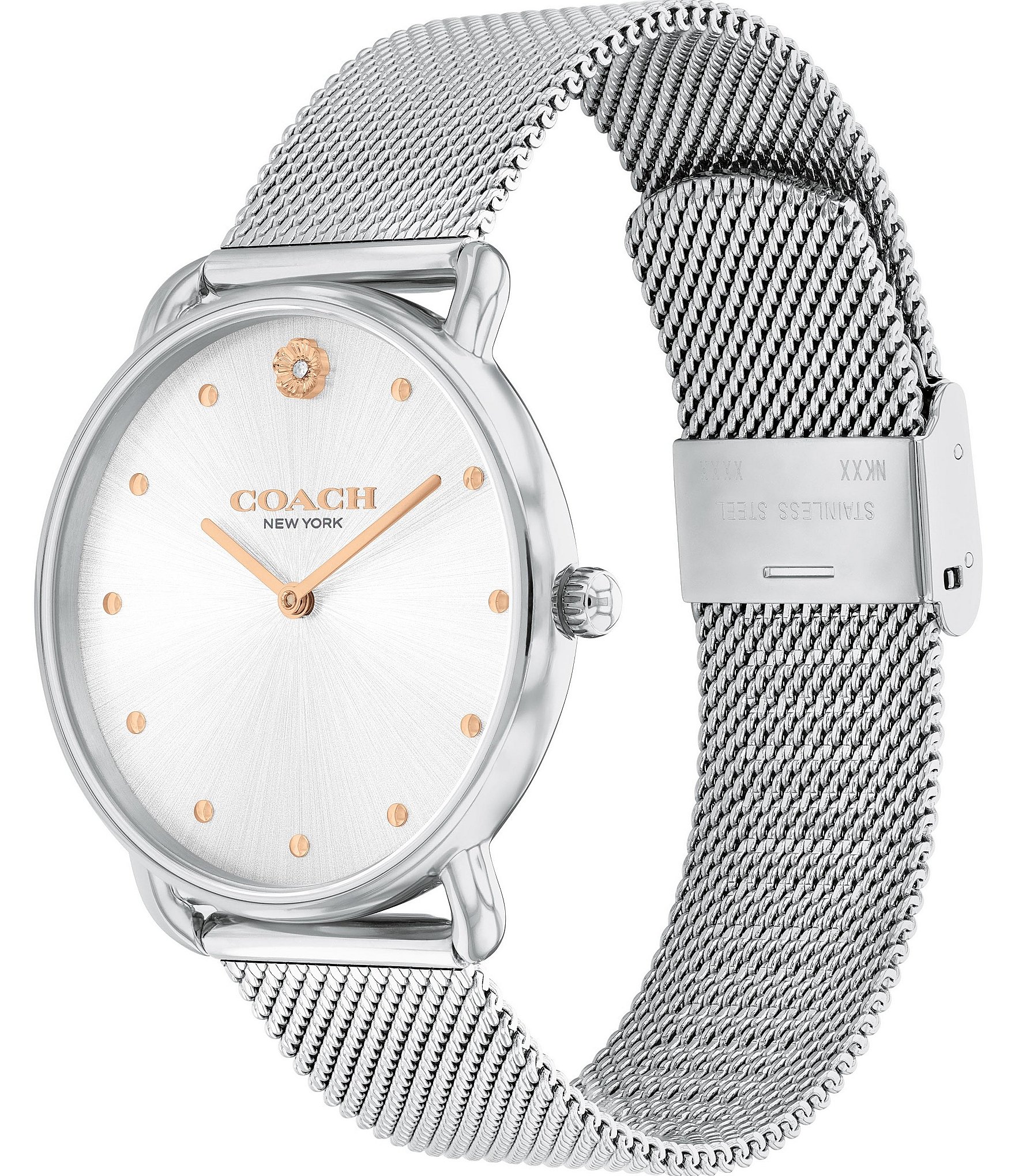 COACH Women's Elliot Quartz Analog Silver Mesh Bracelet Watch