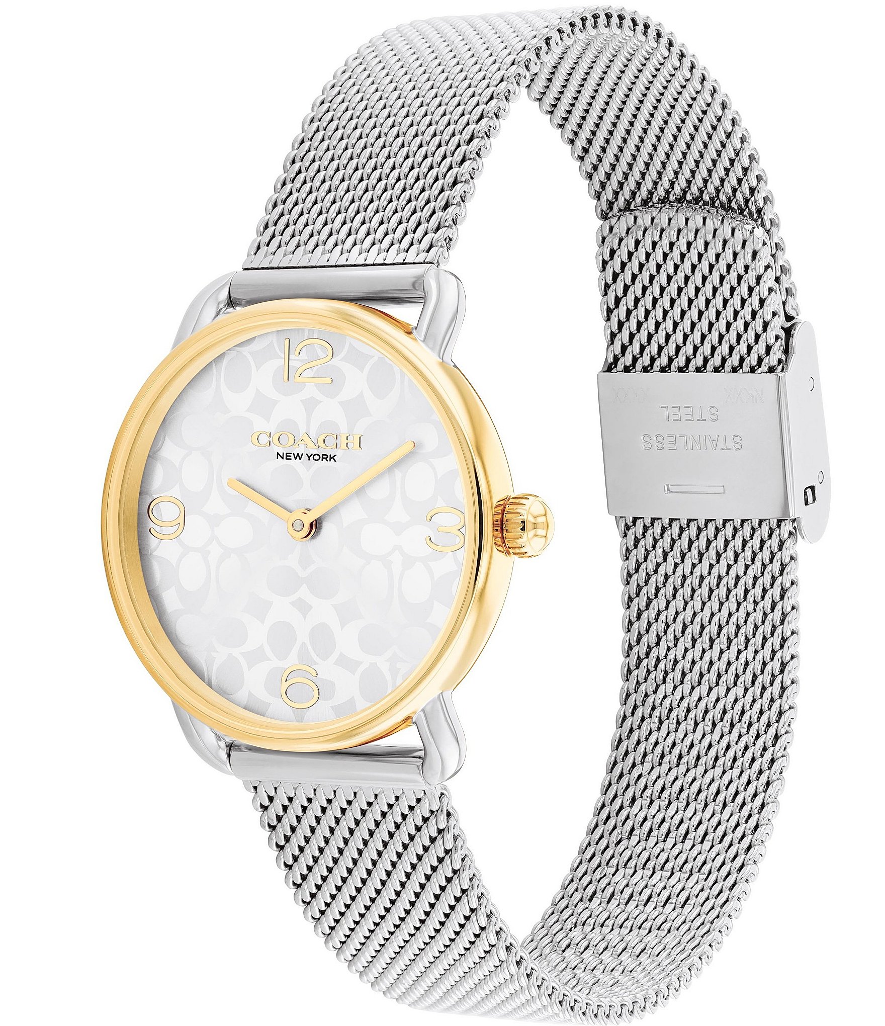 COACH Women's Elliot Quartz Analog Two Tone Stainless Steel Mesh Bracelet Watch and Bracelet Set