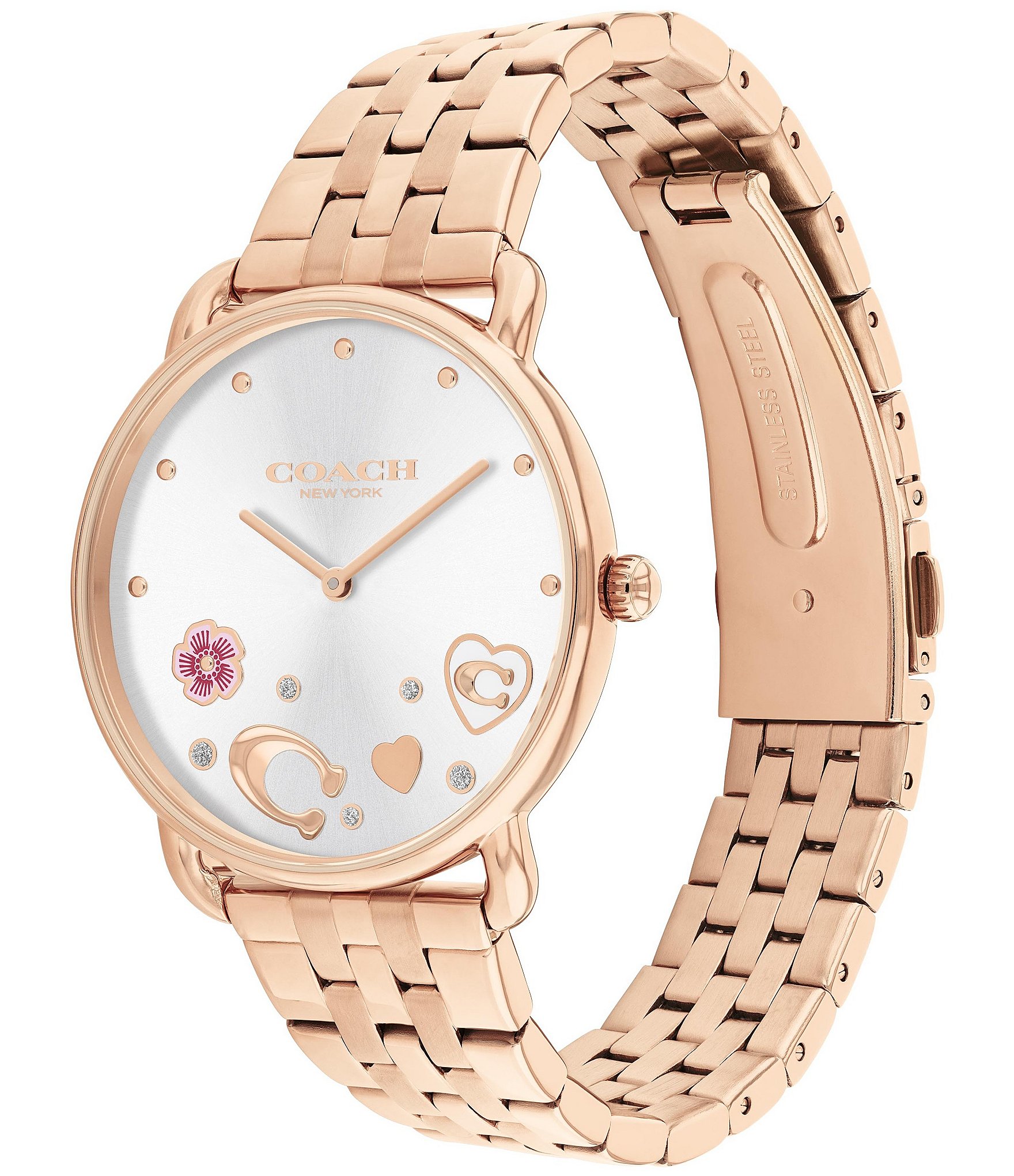 COACH Women's Heart and Crystal Embellished Elliot Quartz Analog Rose Gold Stainless Steel Bracelet Watch