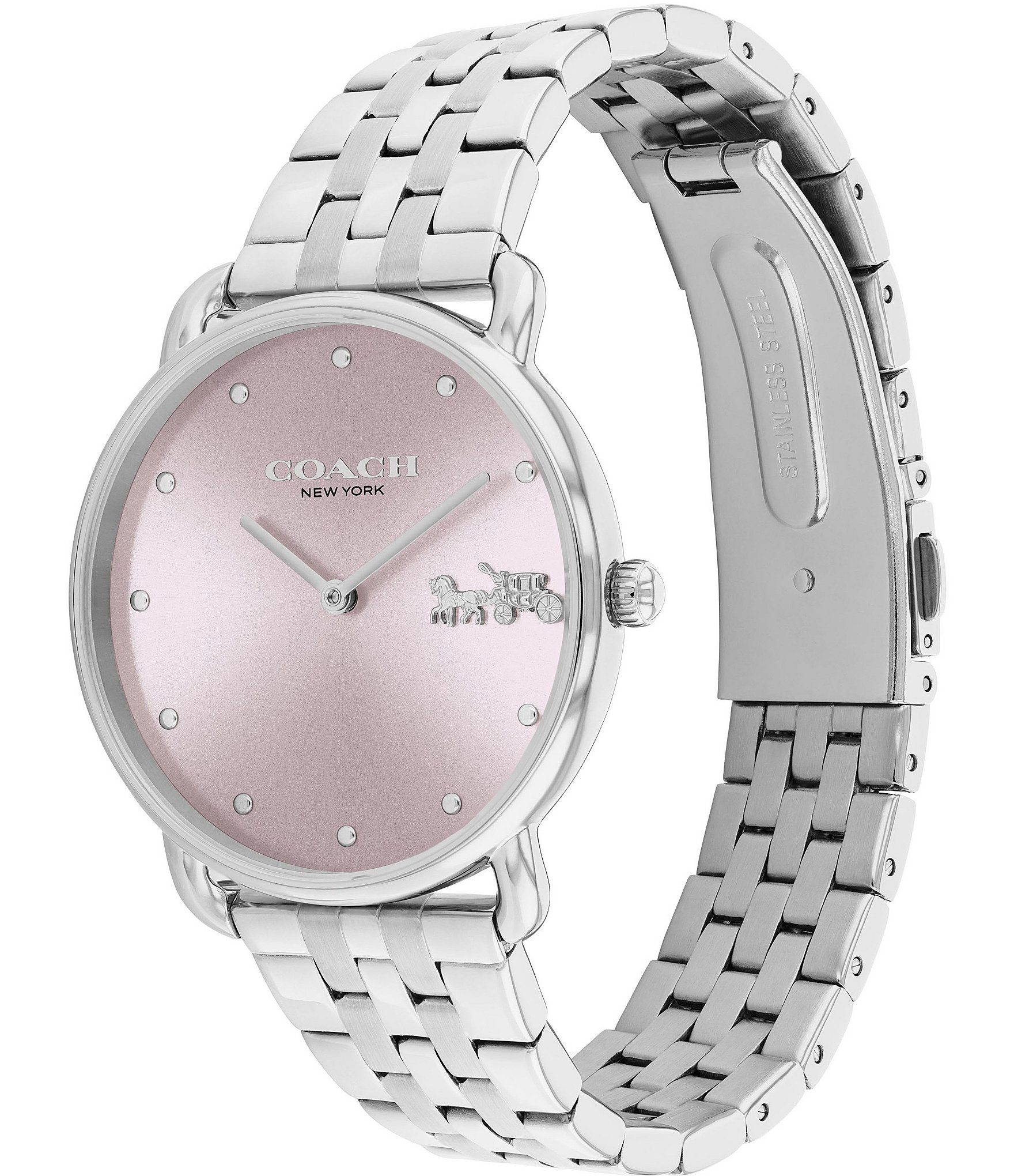 COACH Women's Pink Dial 36mm Elliot Quartz Analog Stainless Steel Bracelet Watch