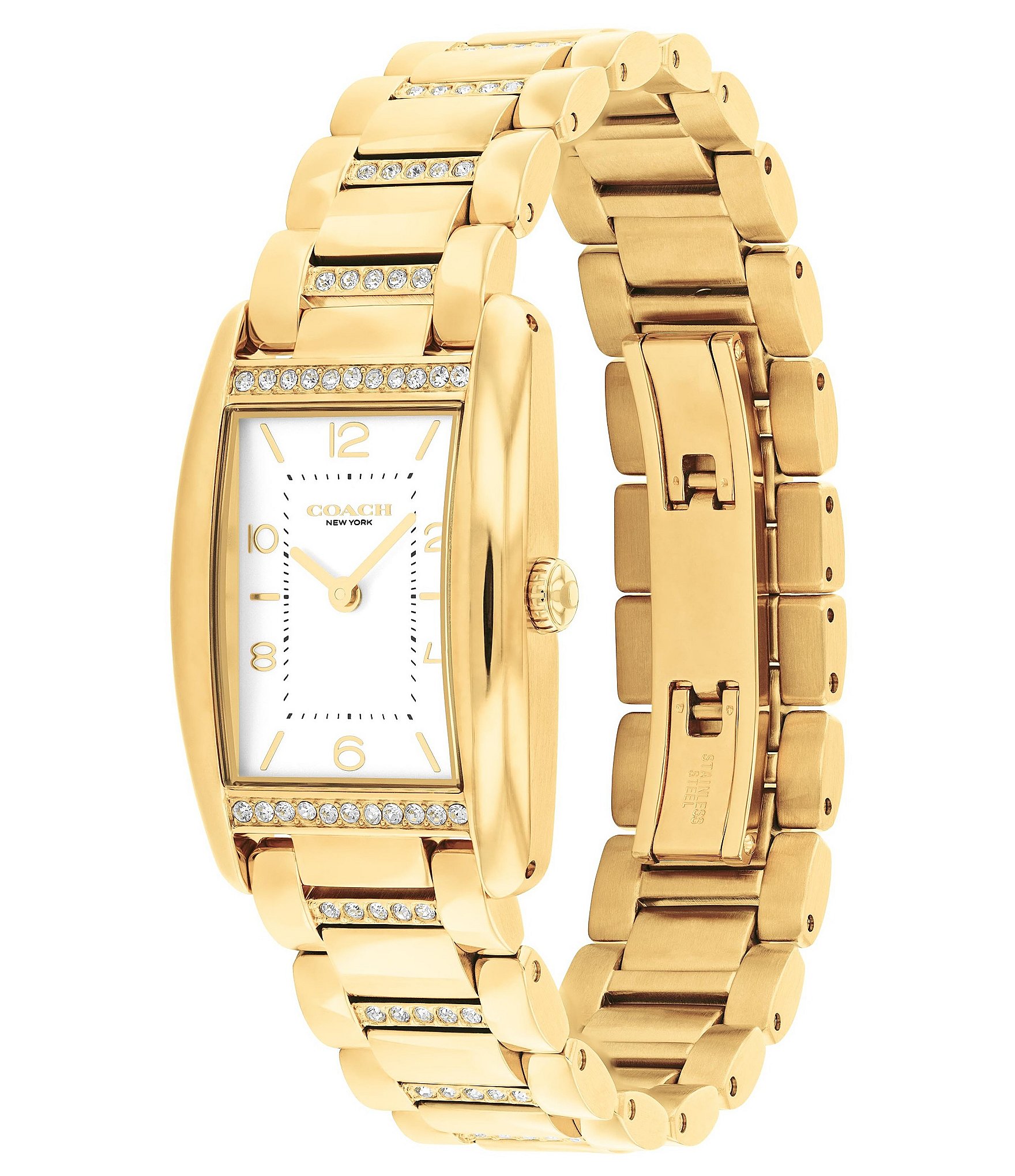 COACH Women's Reese Quartz Analog Gold Tone White Dial Stainless Steel Bracelet Watch