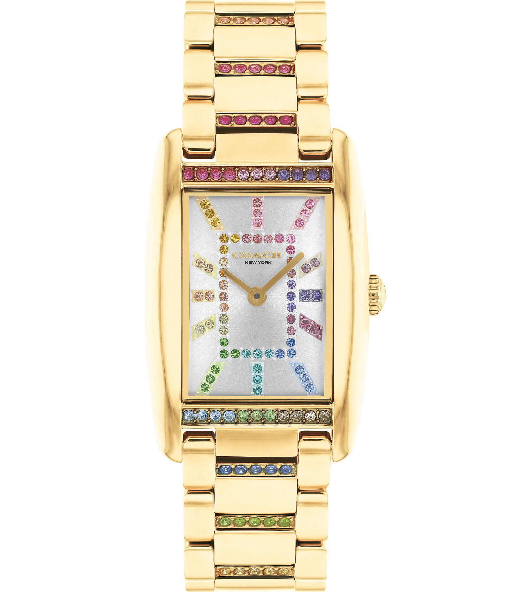 COACH Women's Reese Rainbow Rhinestone Quartz Analog Gold Tone Stainless Steel Bracelet Watch