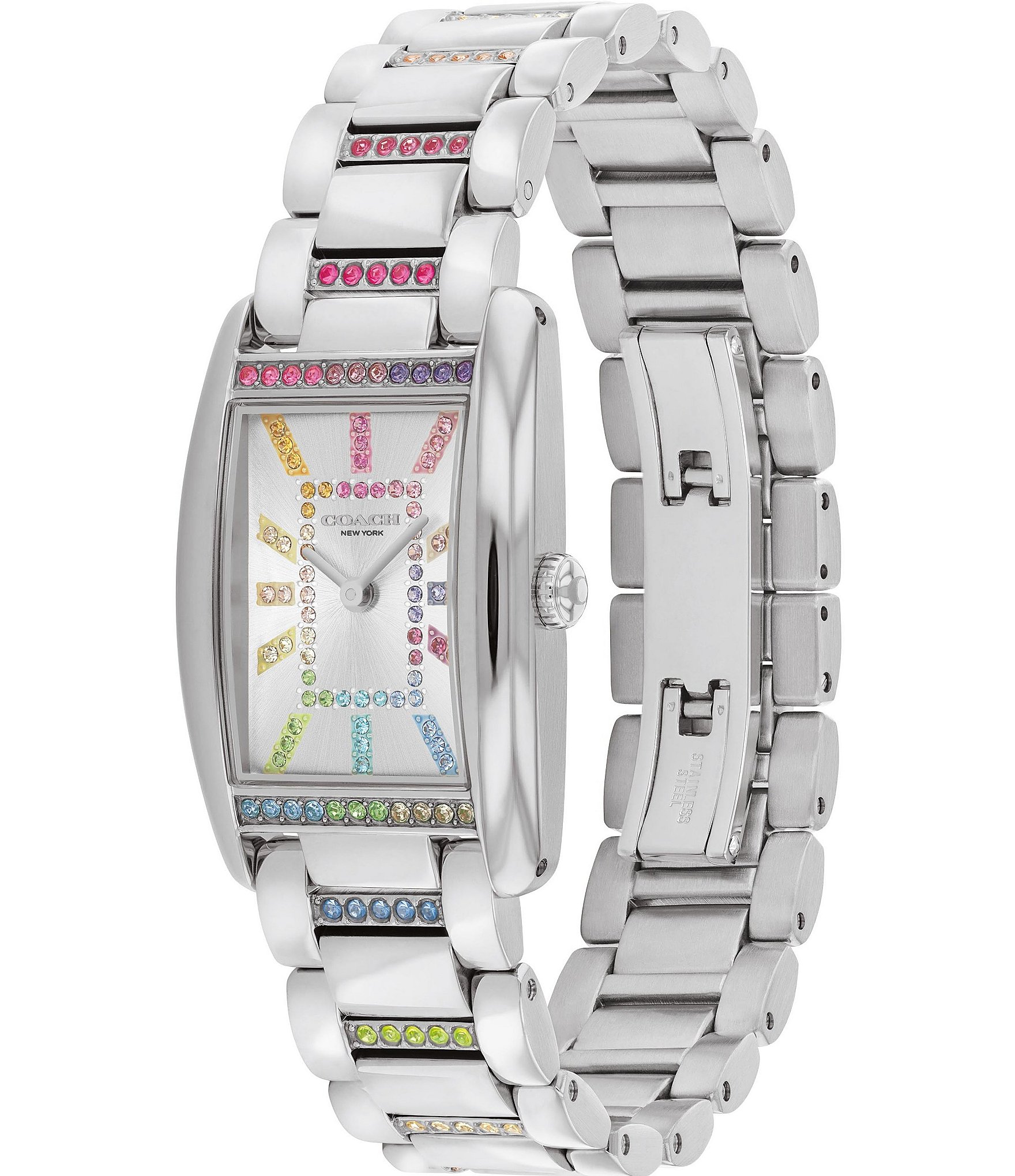 COACH Women's Reese Rainbow Rhinestone Quartz Analog Stainless Steel Bracelet Watch