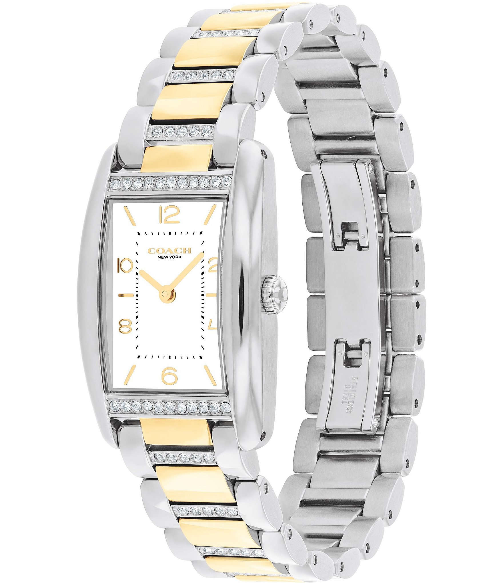 COACH Women's Reese Rhinestone Quartz Analog Two Tone Stainless Steel Bracelet Watch