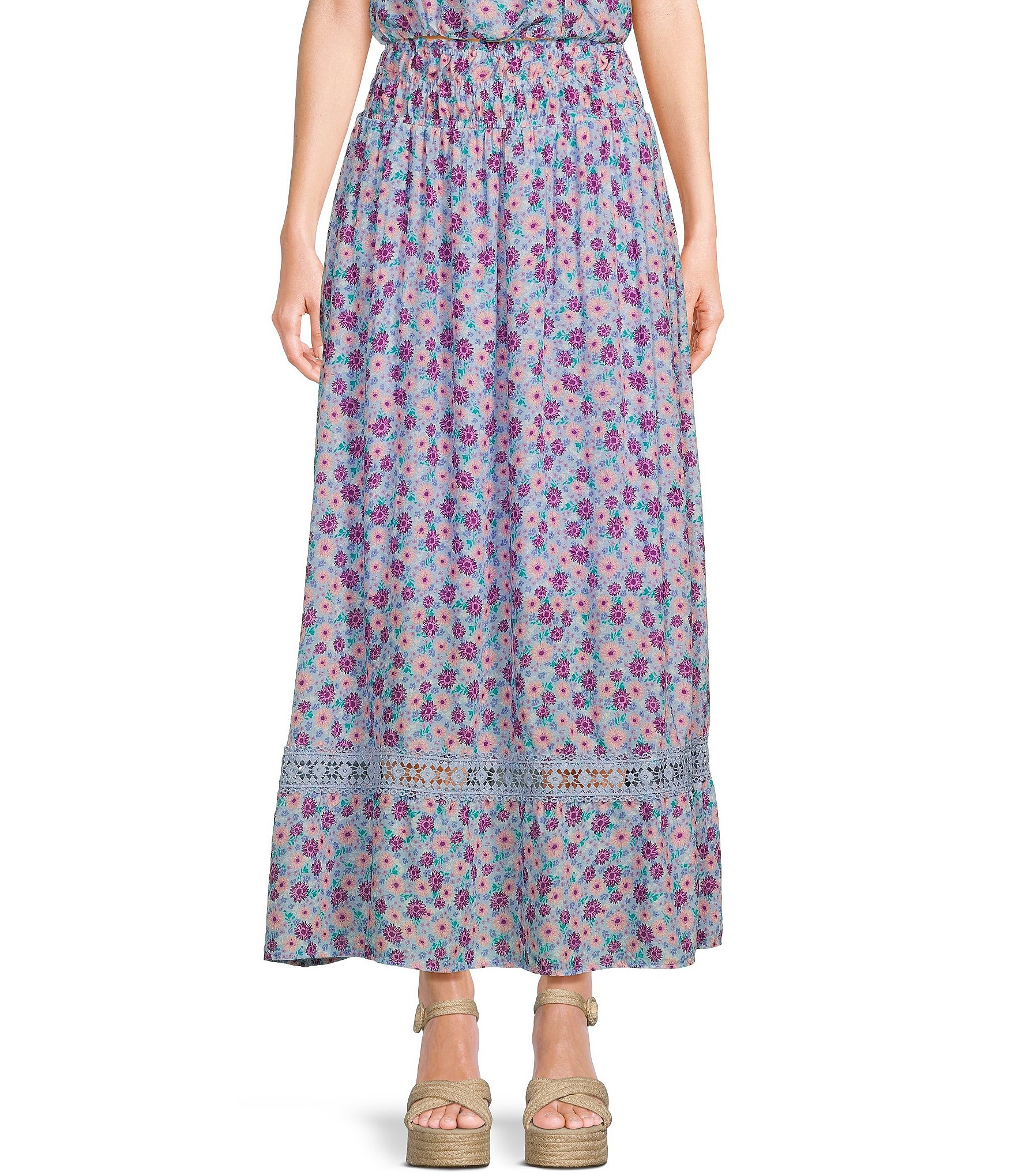 Coco + Jaimeson Printed Crochet Trim Coordinating Maxi Skirt | Dillard's