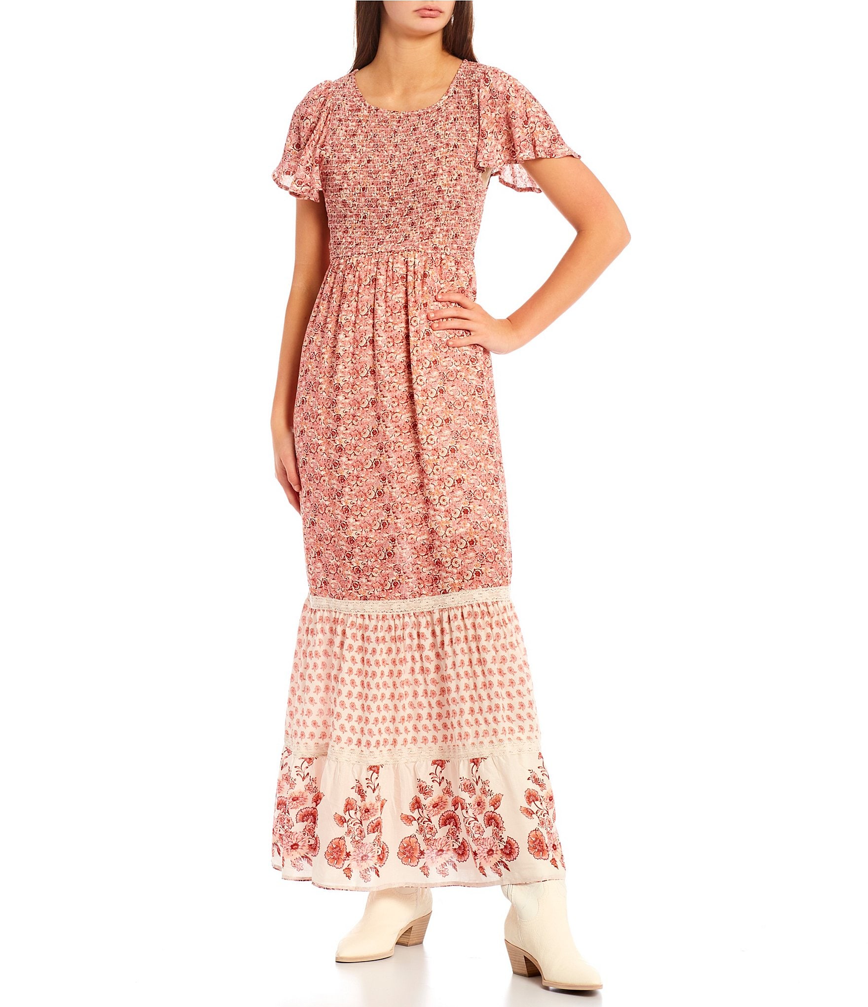 Coco + Jaimeson Short Sleeve Multi Floral Print Tiered Maxi Dress ...