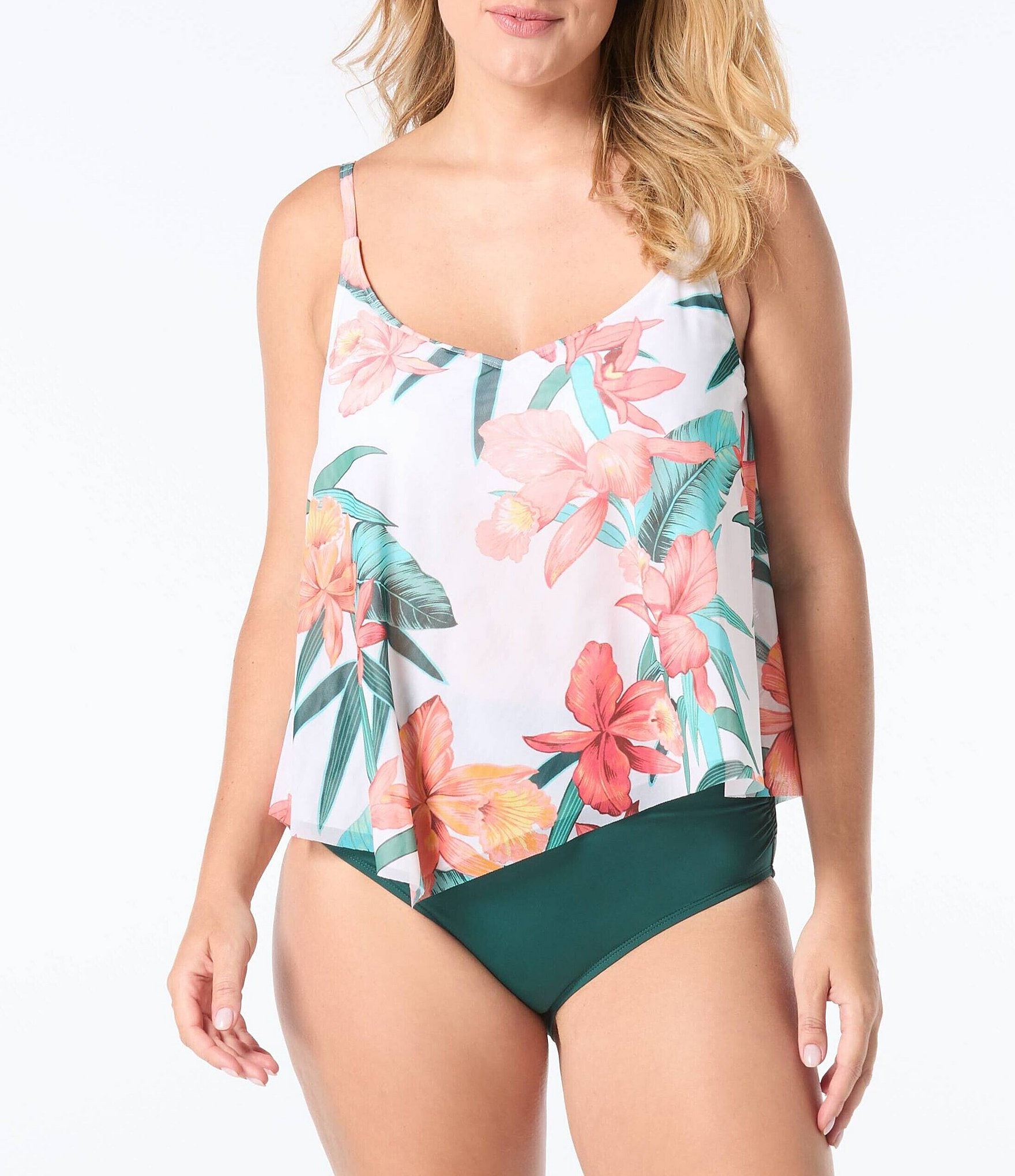 Coco Reef Island Flora Captivate Mesh Bra Size Underwire Tankini Swim Top And Solids High Waisted