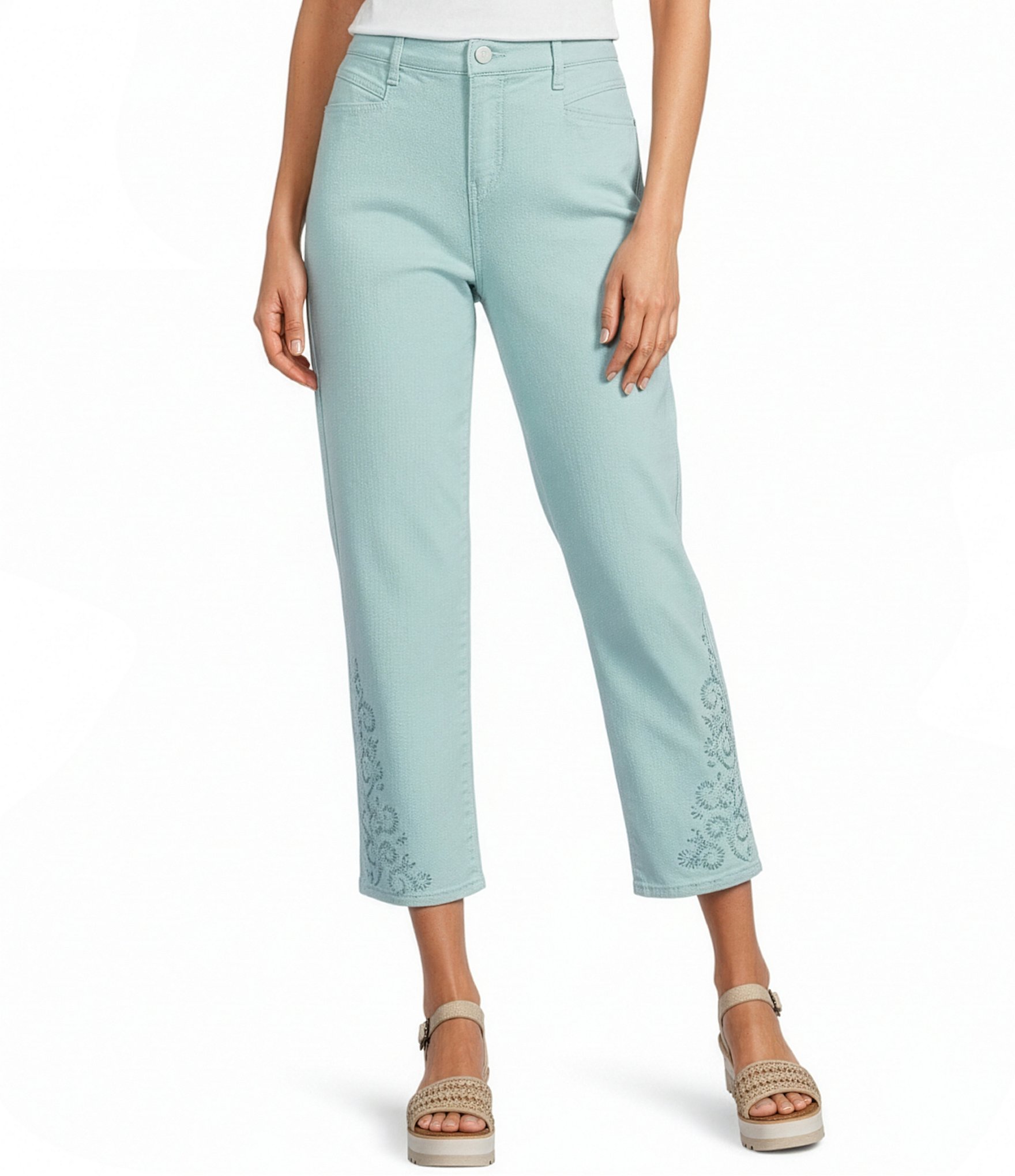 Code Bleu Chelsea Embroidered High-Rise Slim Capri Jeans