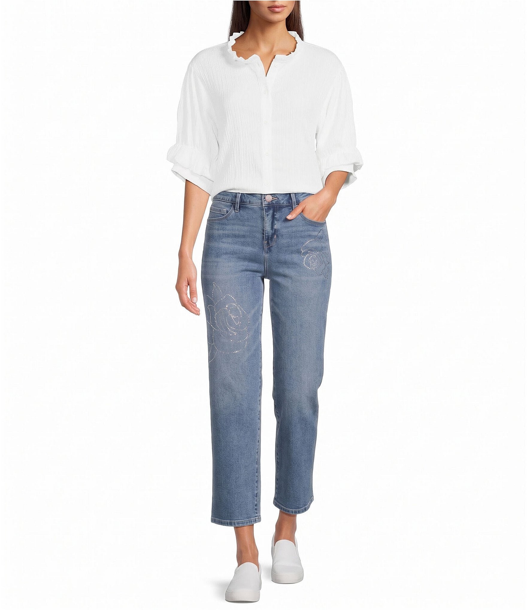 Code Bleu Denim High Rise Straight Leg Ankle Jeans