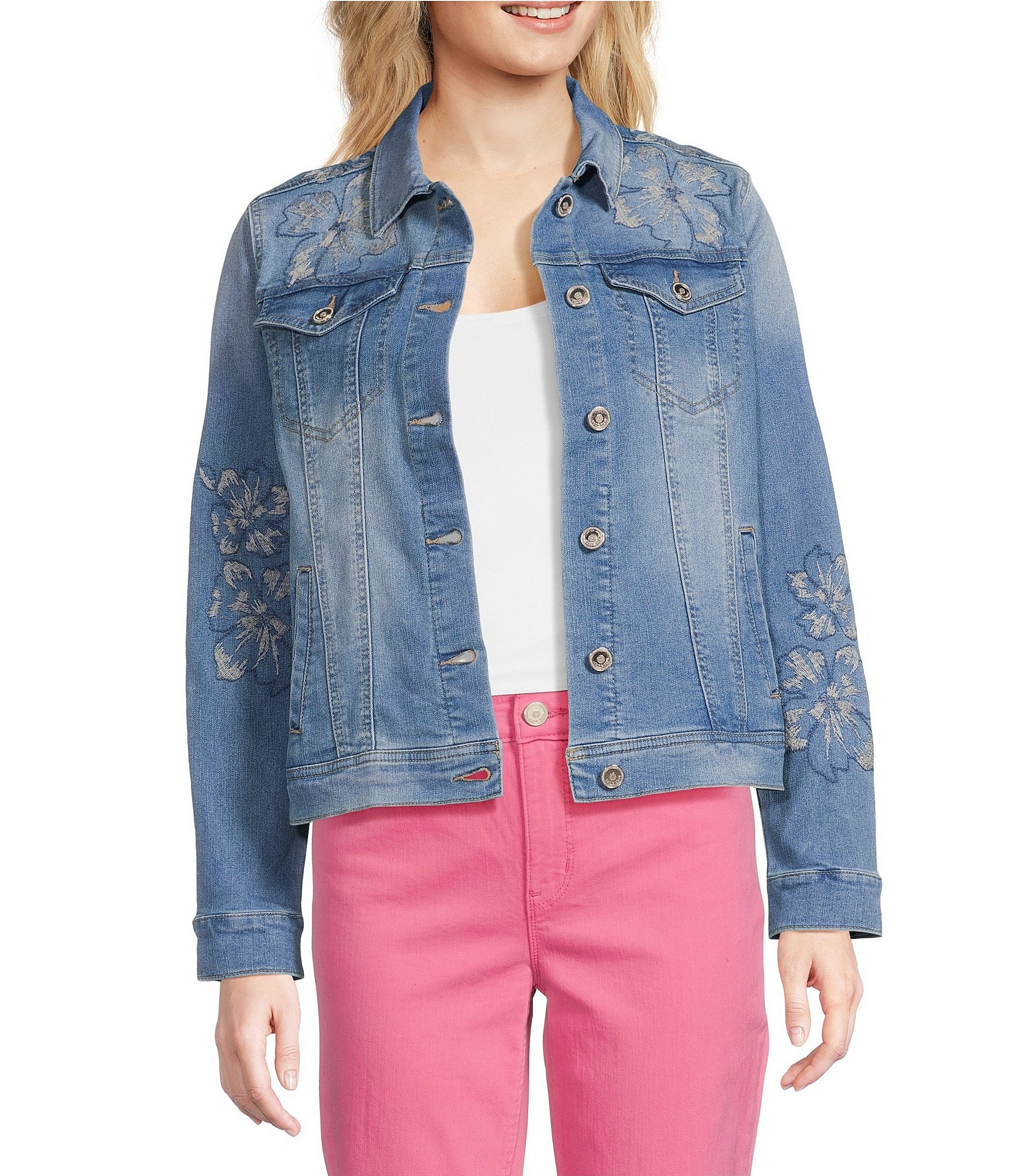 Code Bleu Embroidered Point Collar Long Sleeve Classic Jacket