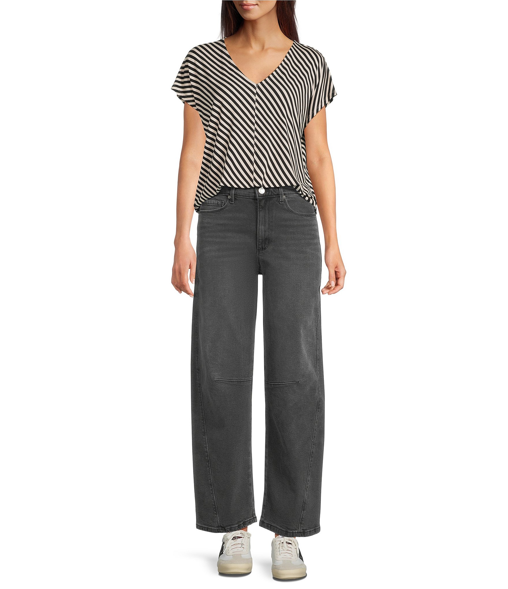 Code Bleu High Rise Cropped Barrel Leg Jeans