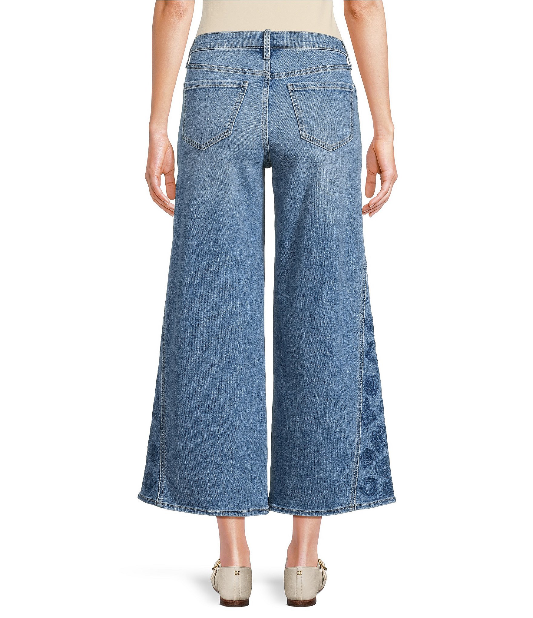Code Bleu High Rise Wide Leg Embroidered Side Panel Jean