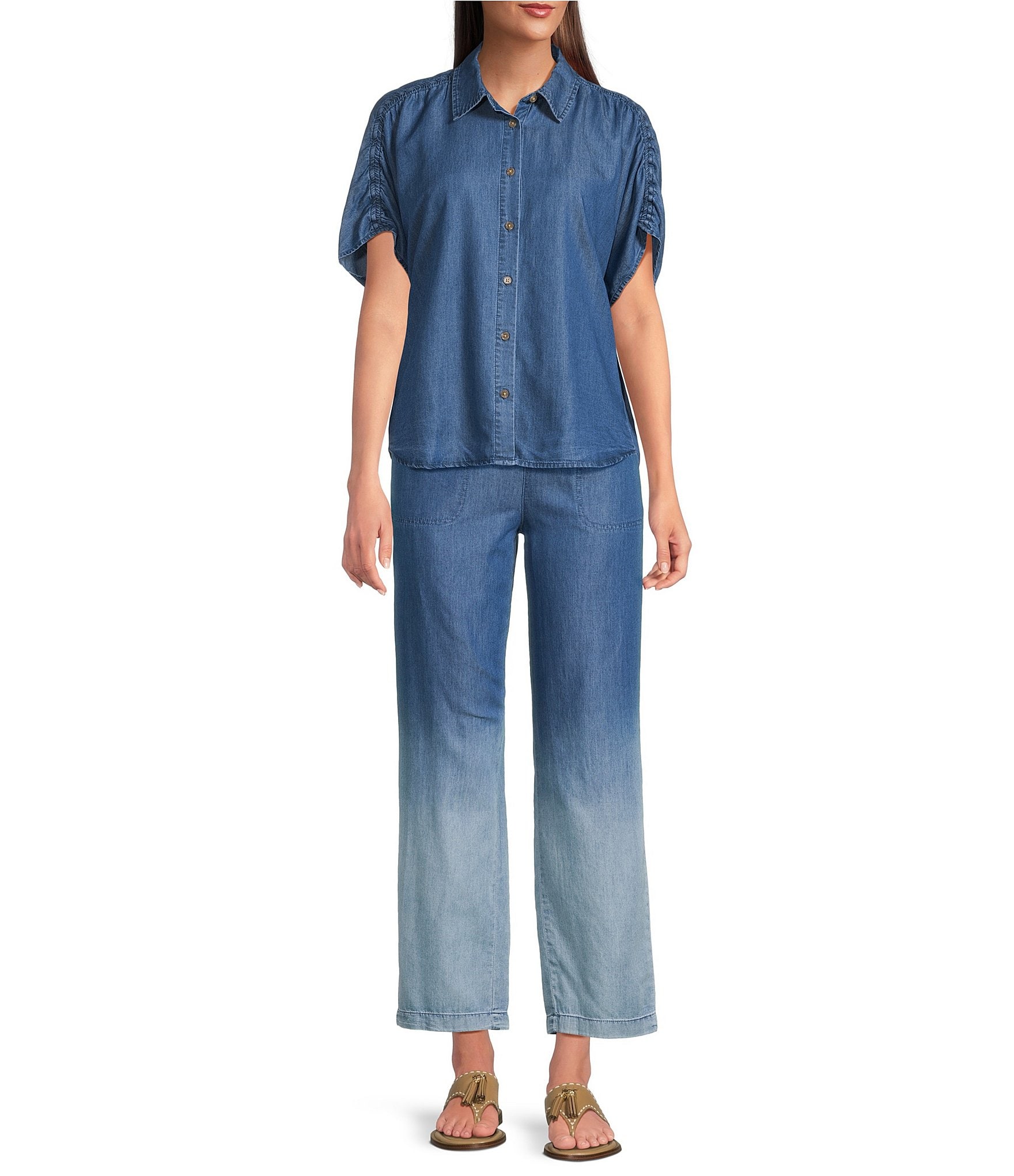 Code Bleu Ombre Smocked Waistband Slim Fit Straight Leg Pants