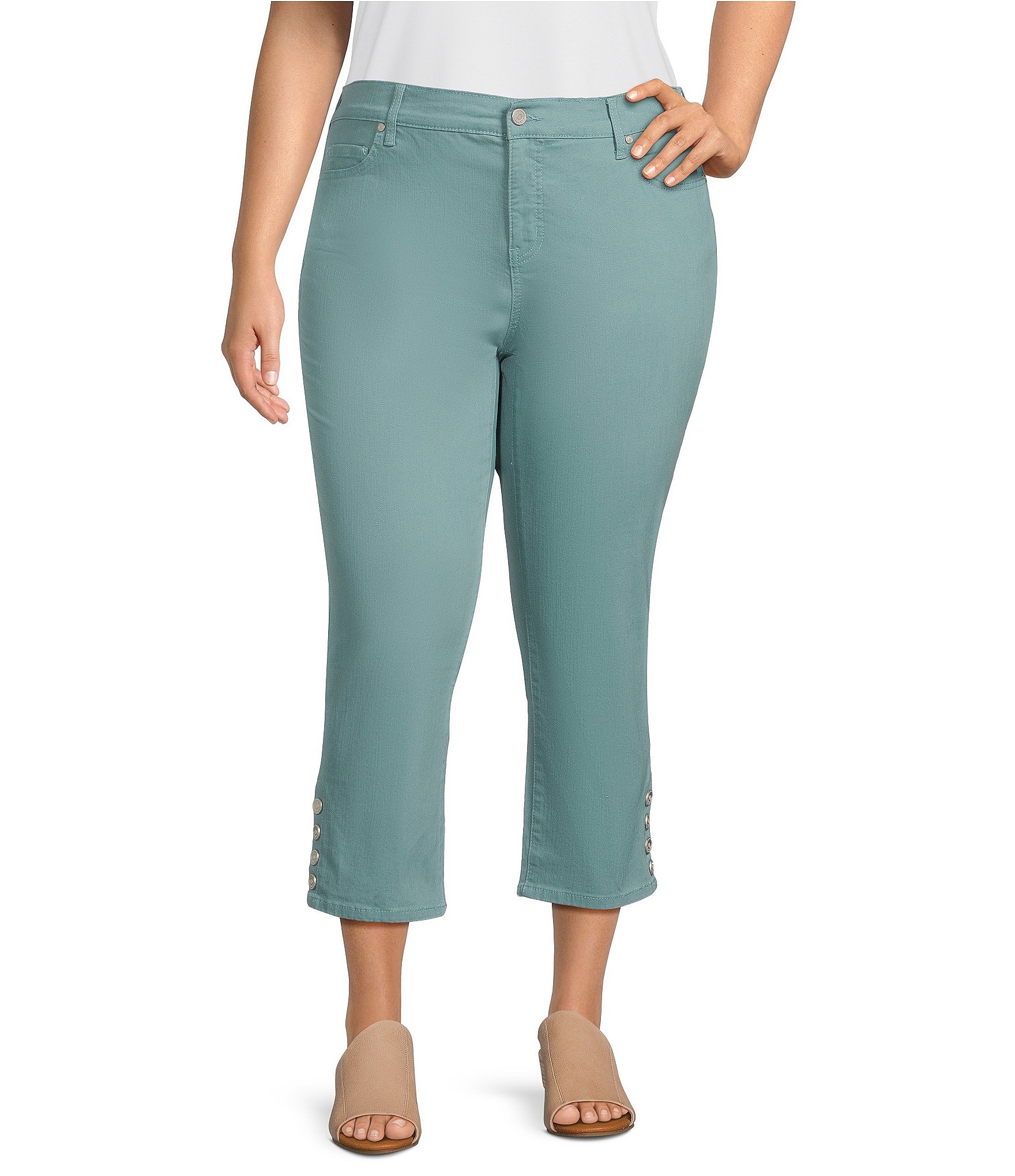 D JEANS Womens Stretch Capri Jeans Size 16 W Light Wash Blue Denim