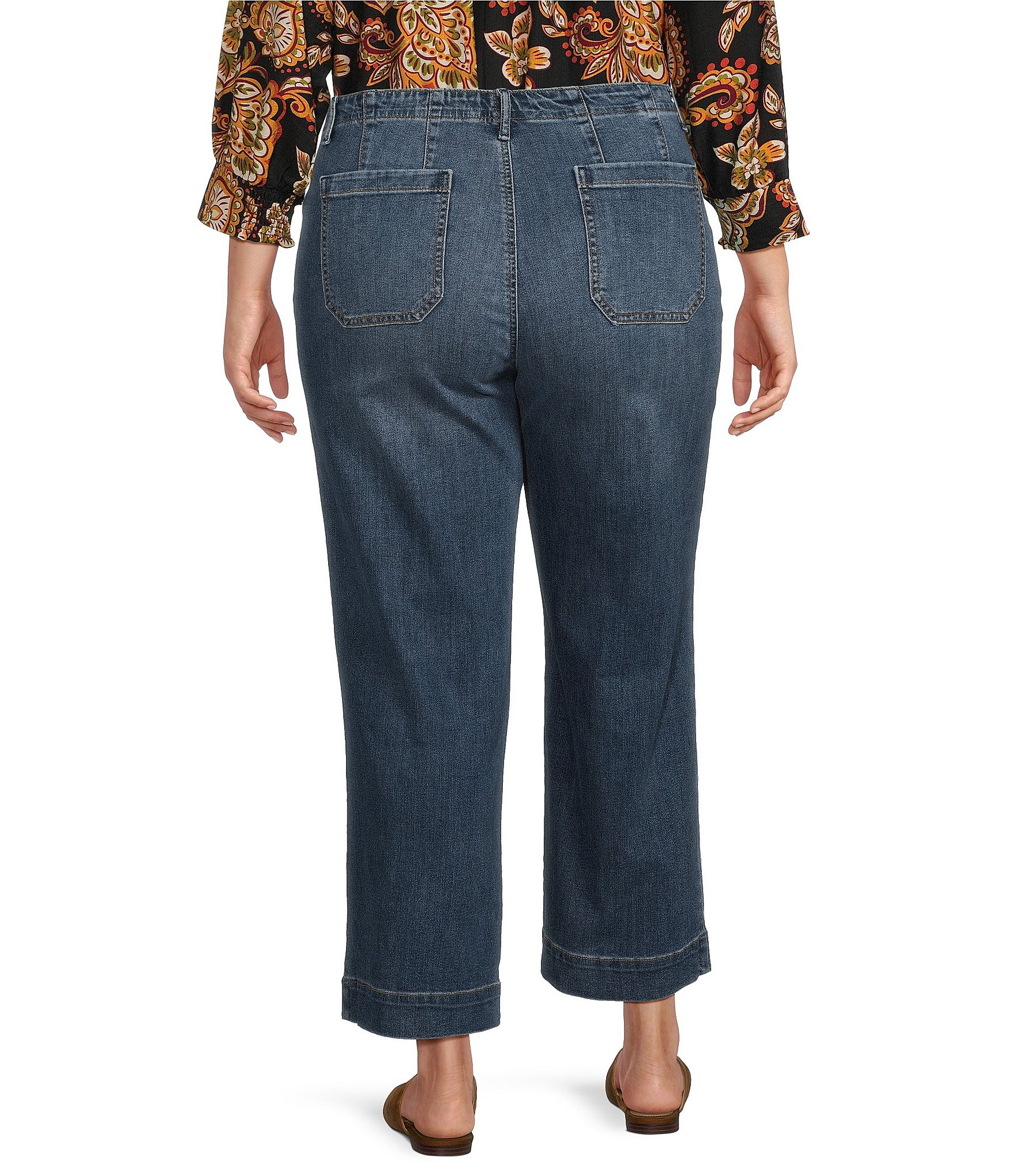 Code Bleu Plus Size Hollywood Waist High Rise Wide Leg Patch Pocket Ankle Jeans