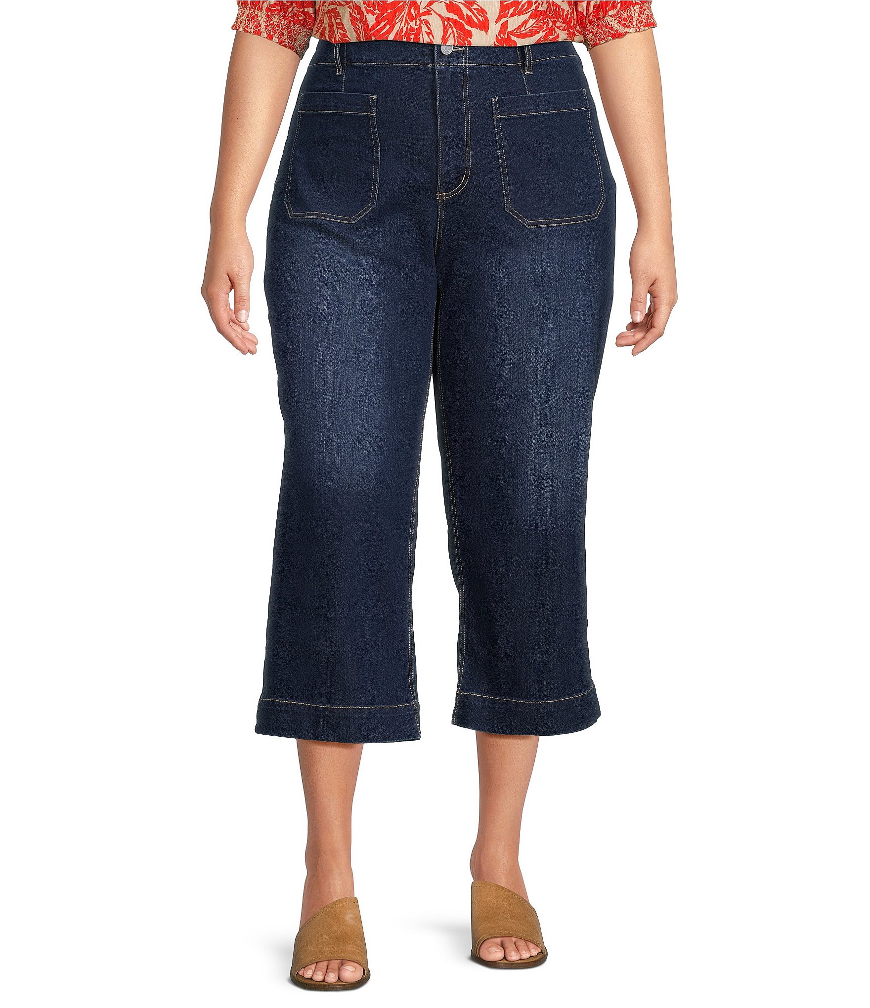 Code Bleu Plus Size Stretch Denim Wide-Leg Cropped Jeans | Dillard's