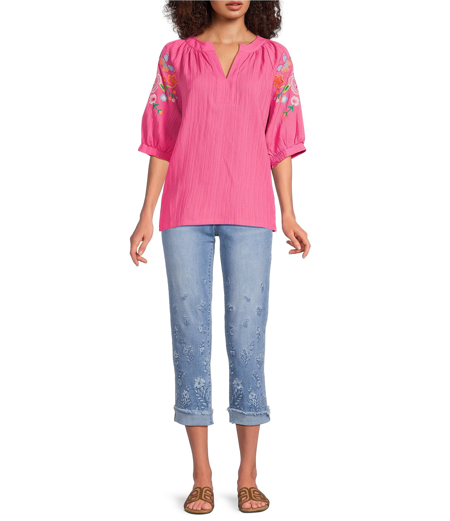 Code Bleu Soho Stretch Denim Embroidered Slim Capri Jeans