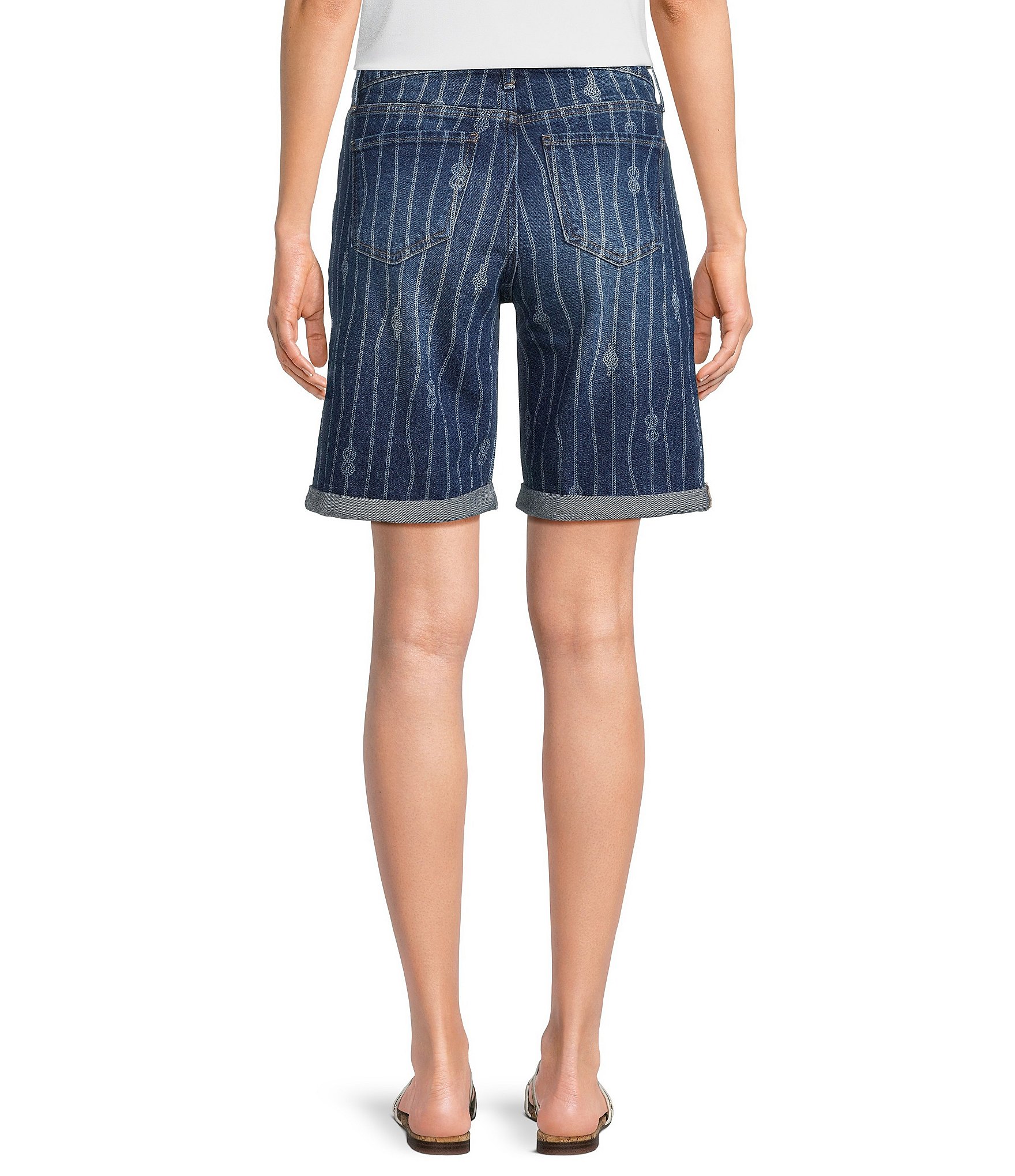Code Bleu Soho Stretch Denim Printed Mid Rise Bermuda Shorts