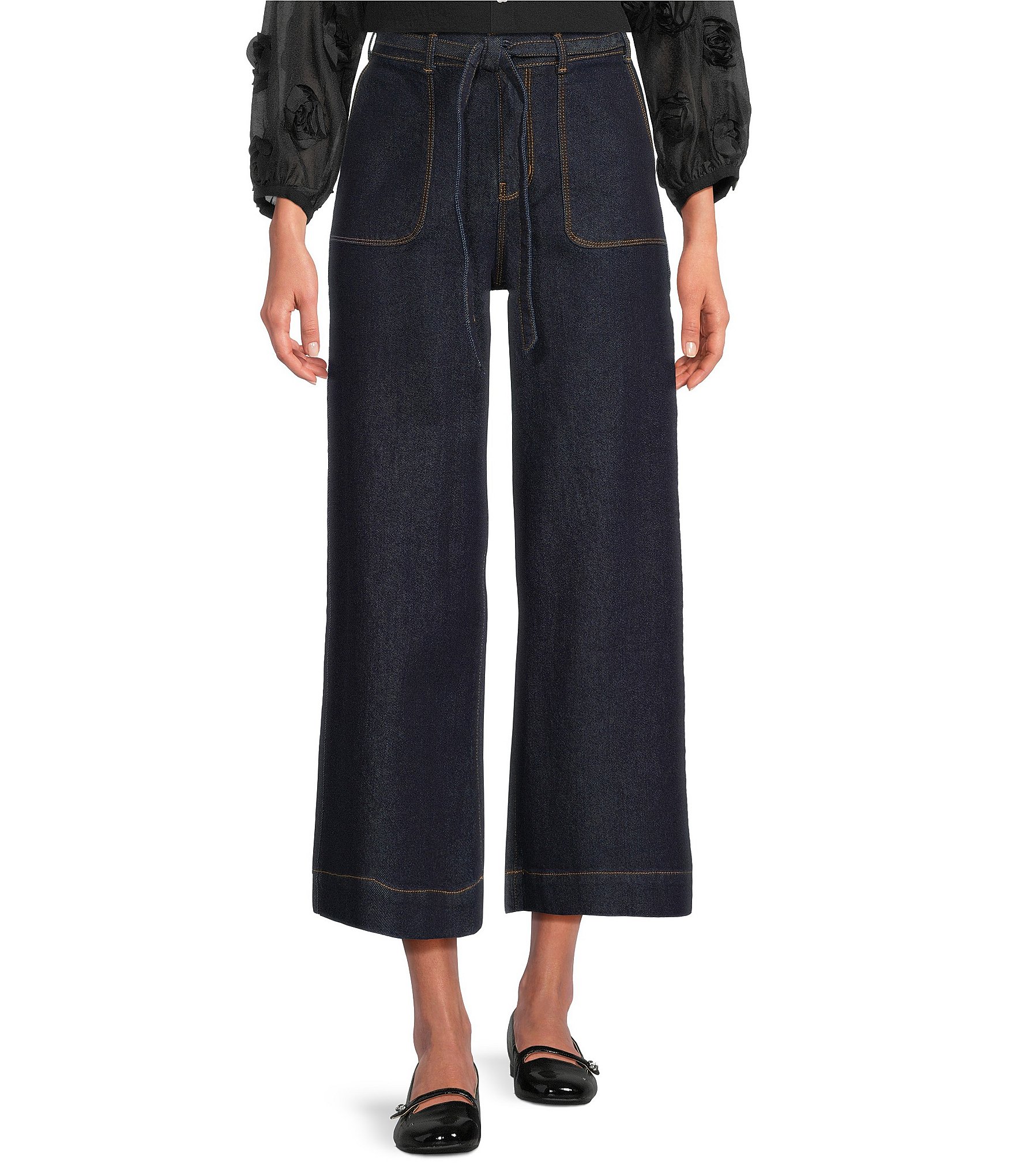 Code Bleu Stretch Denim High Rise Wide Leg Cropped Jeans