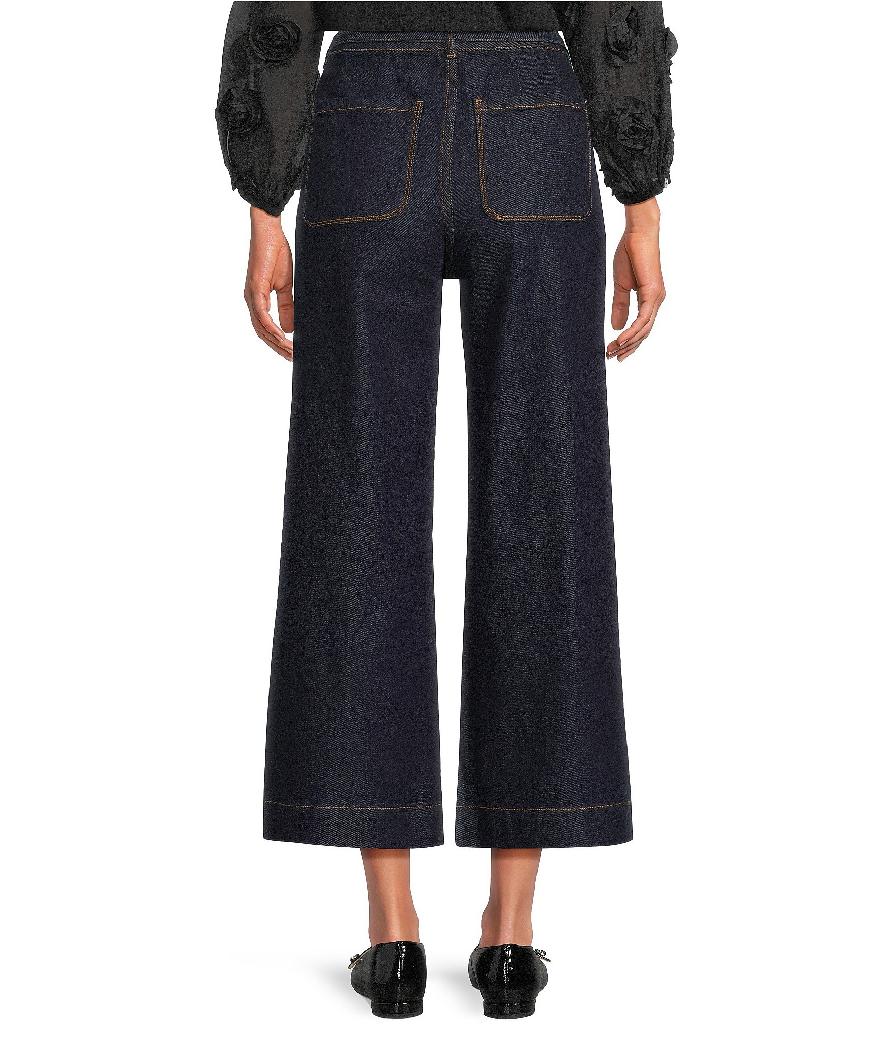 Code Bleu Stretch Denim High Rise Wide Leg Cropped Jeans