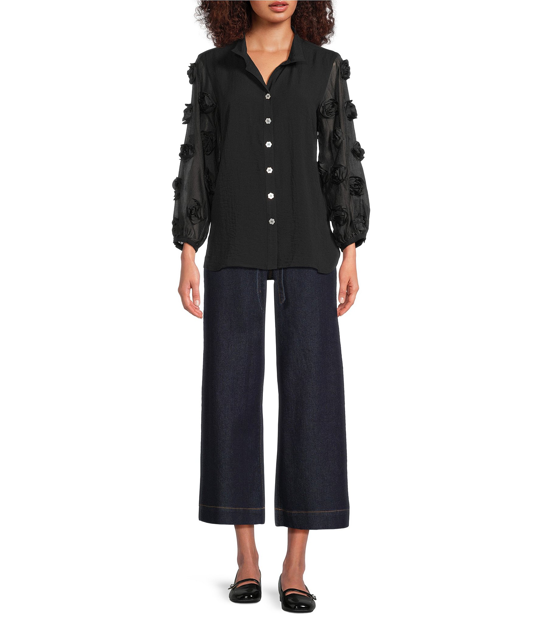 Code Bleu Stretch Denim High Rise Wide Leg Cropped Jeans