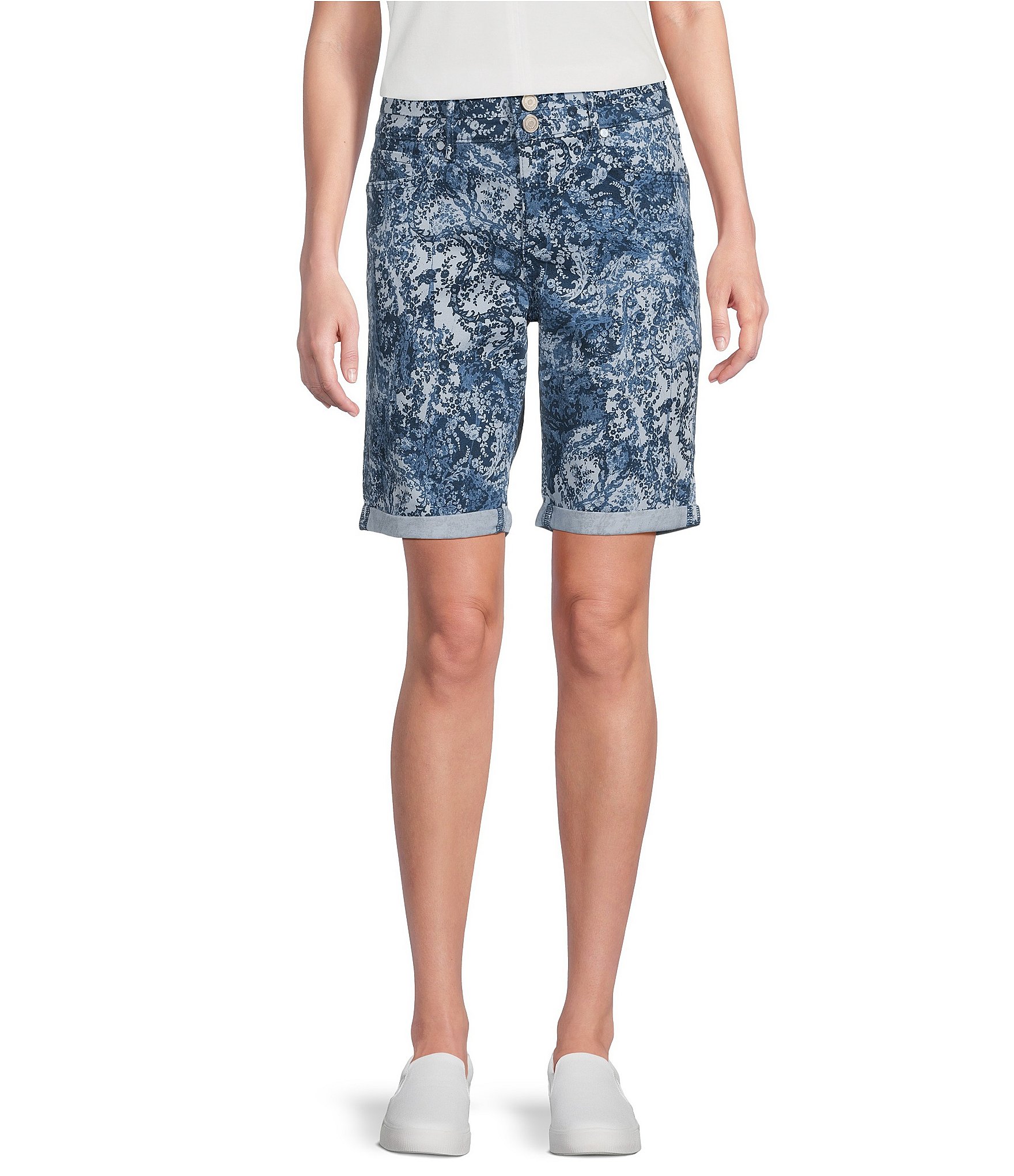 [ JEANS] Paisley Beach Shorts ★大人気★ Code Bleu Stretch Denim Paisley Lace Soho High Rise Stacked