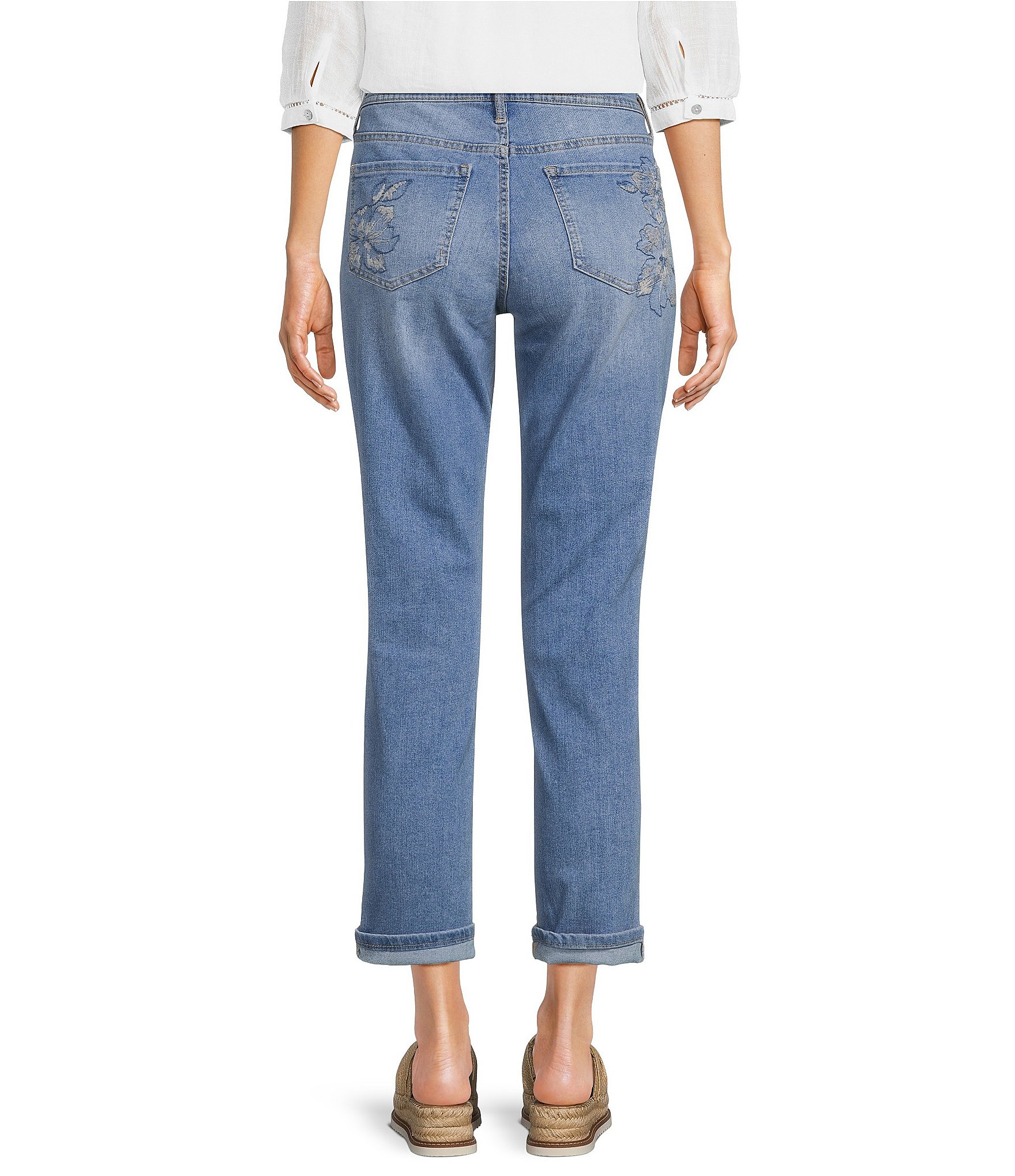 Code Bleu Weekend Stretch Denim High Rise Embroidered Boyfriend Jeans
