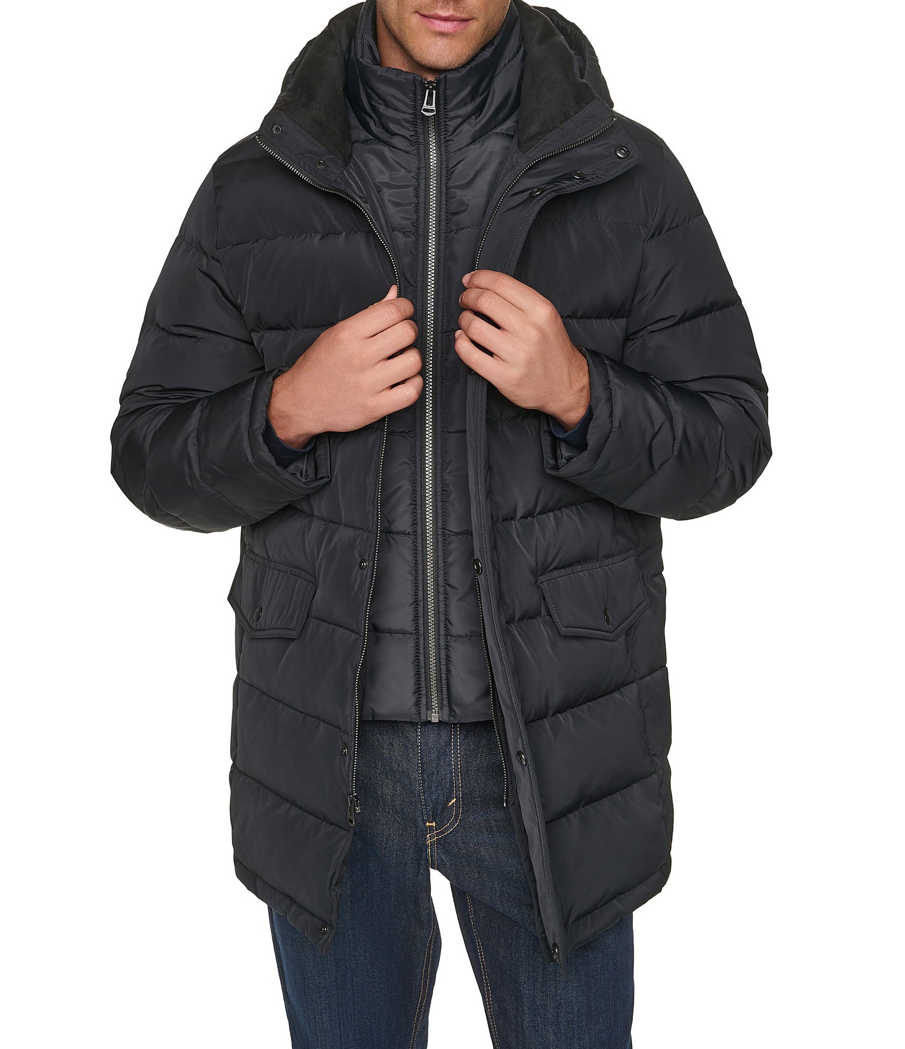 Cole Haan Channel Quilted Down Hooded Parka Coat