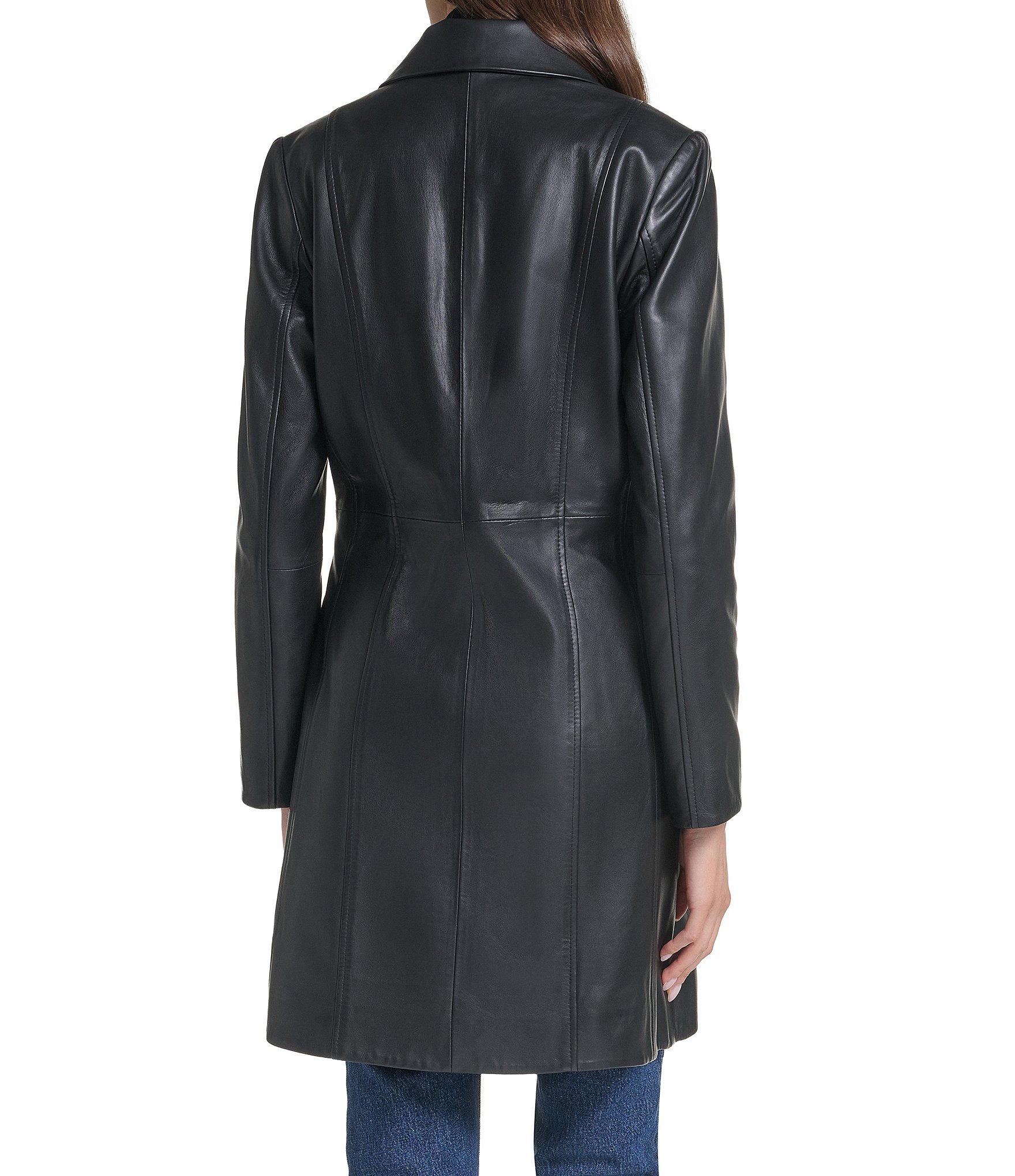 Cole Haan Genuine Lamb Leather Notch Lapel Button Front Car Coat