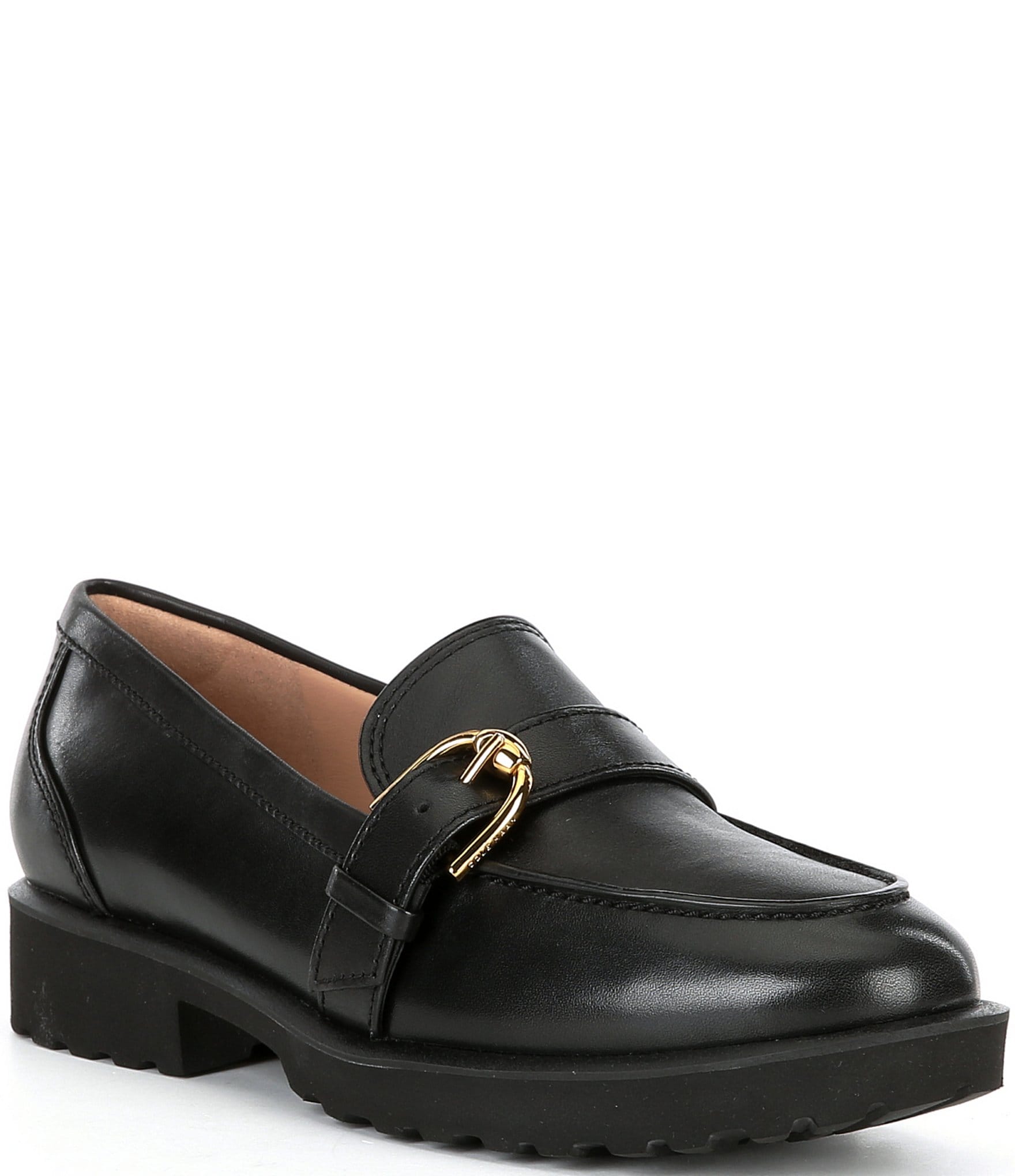 Cole Haan Giana Leather Buckle Lugged Sole Loafers