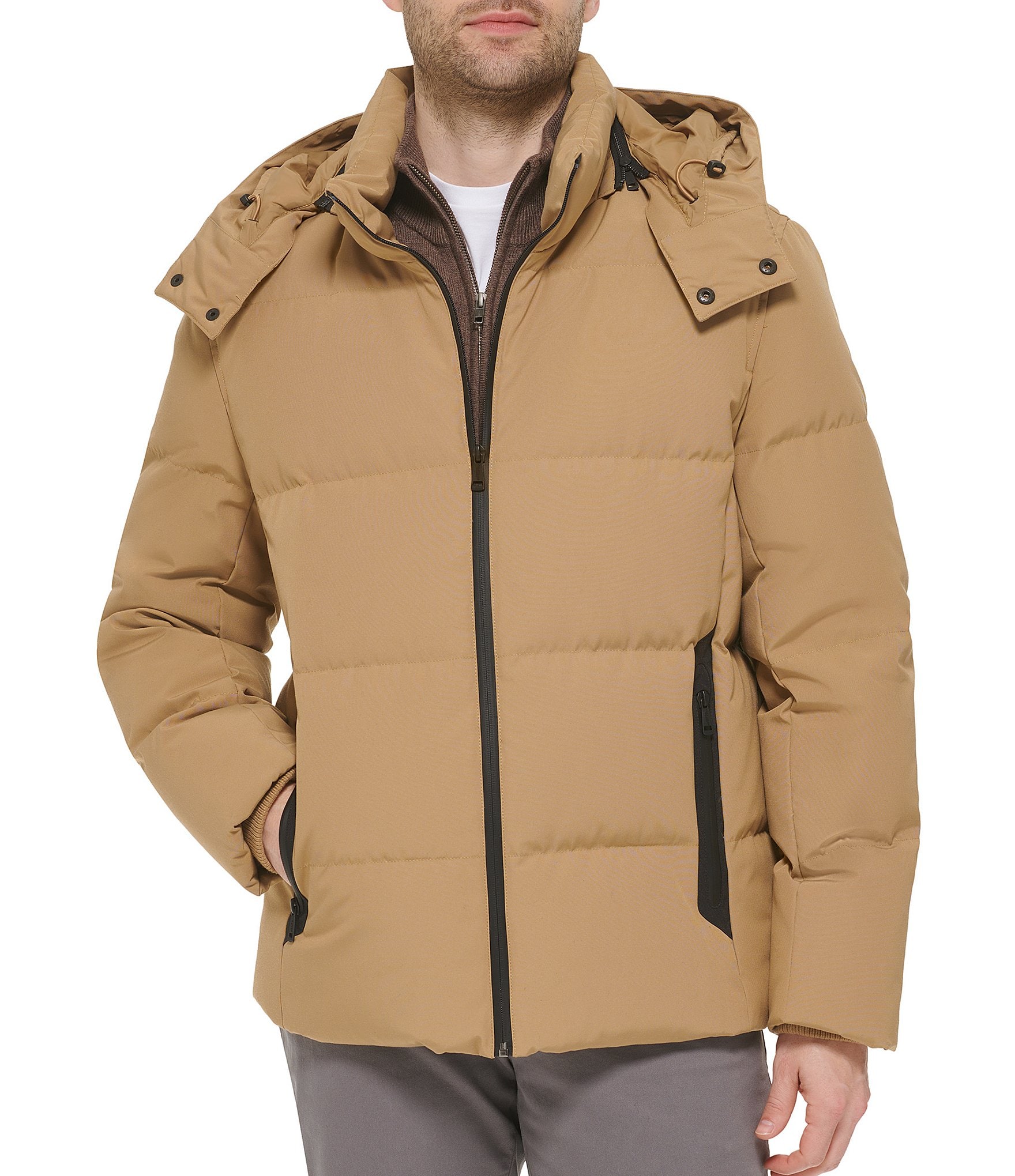 Cole Haan Hooded Down Zip Front Puffer Jacket