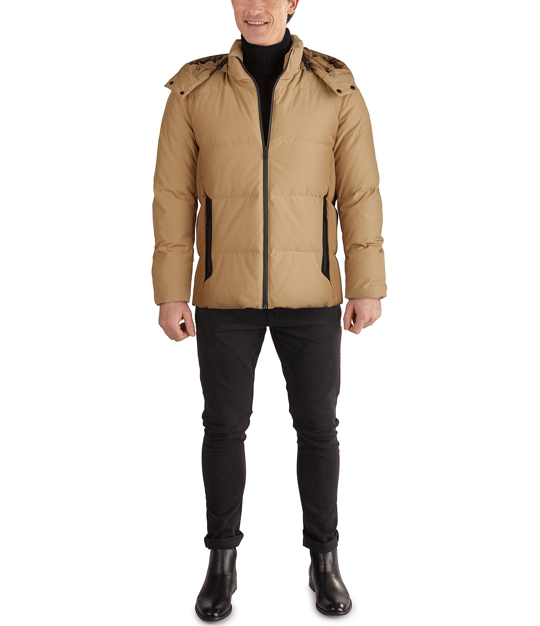 Cole Haan Hooded Down Zip Front Puffer Jacket