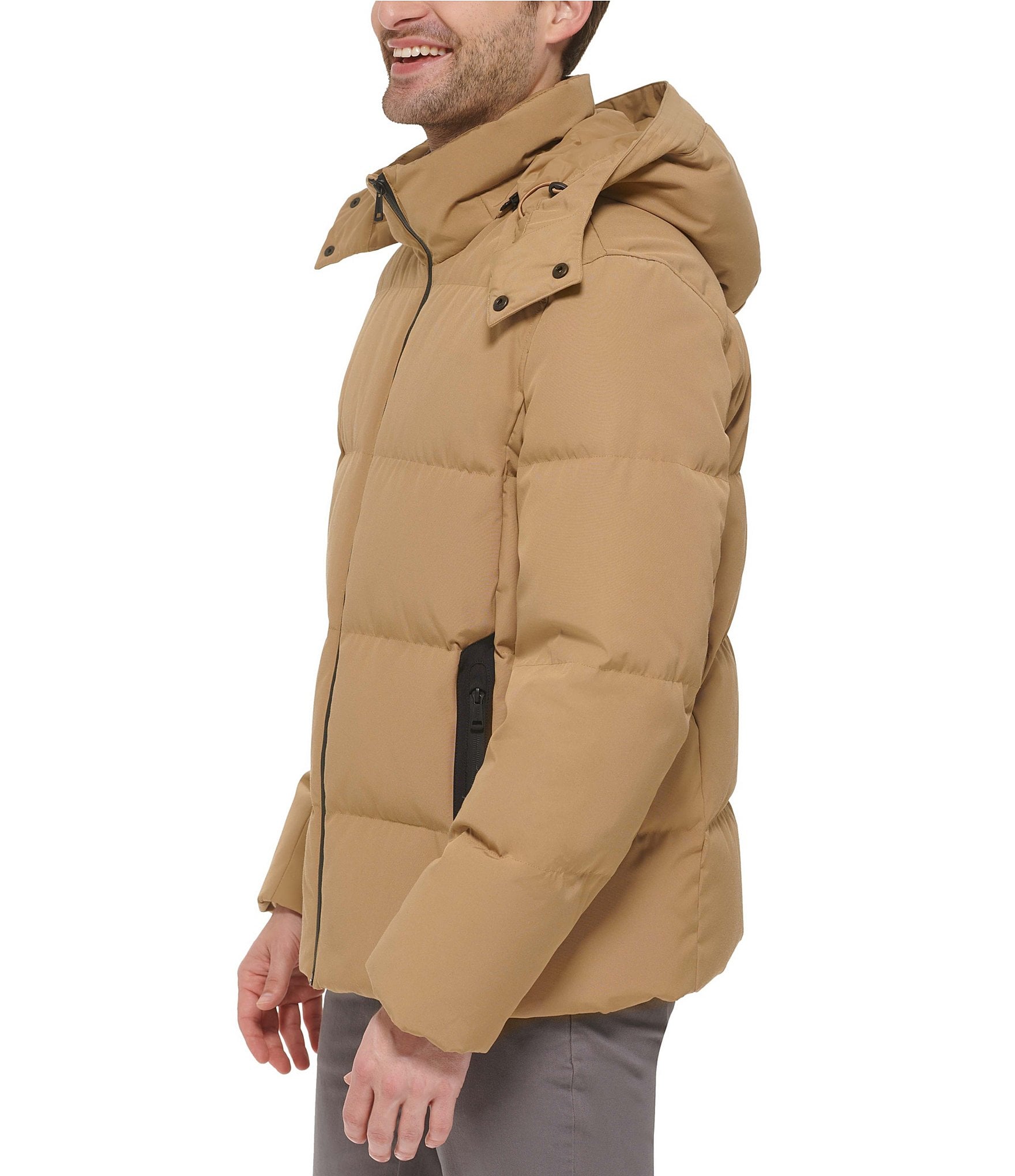 Cole Haan Hooded Down Zip Front Puffer Jacket