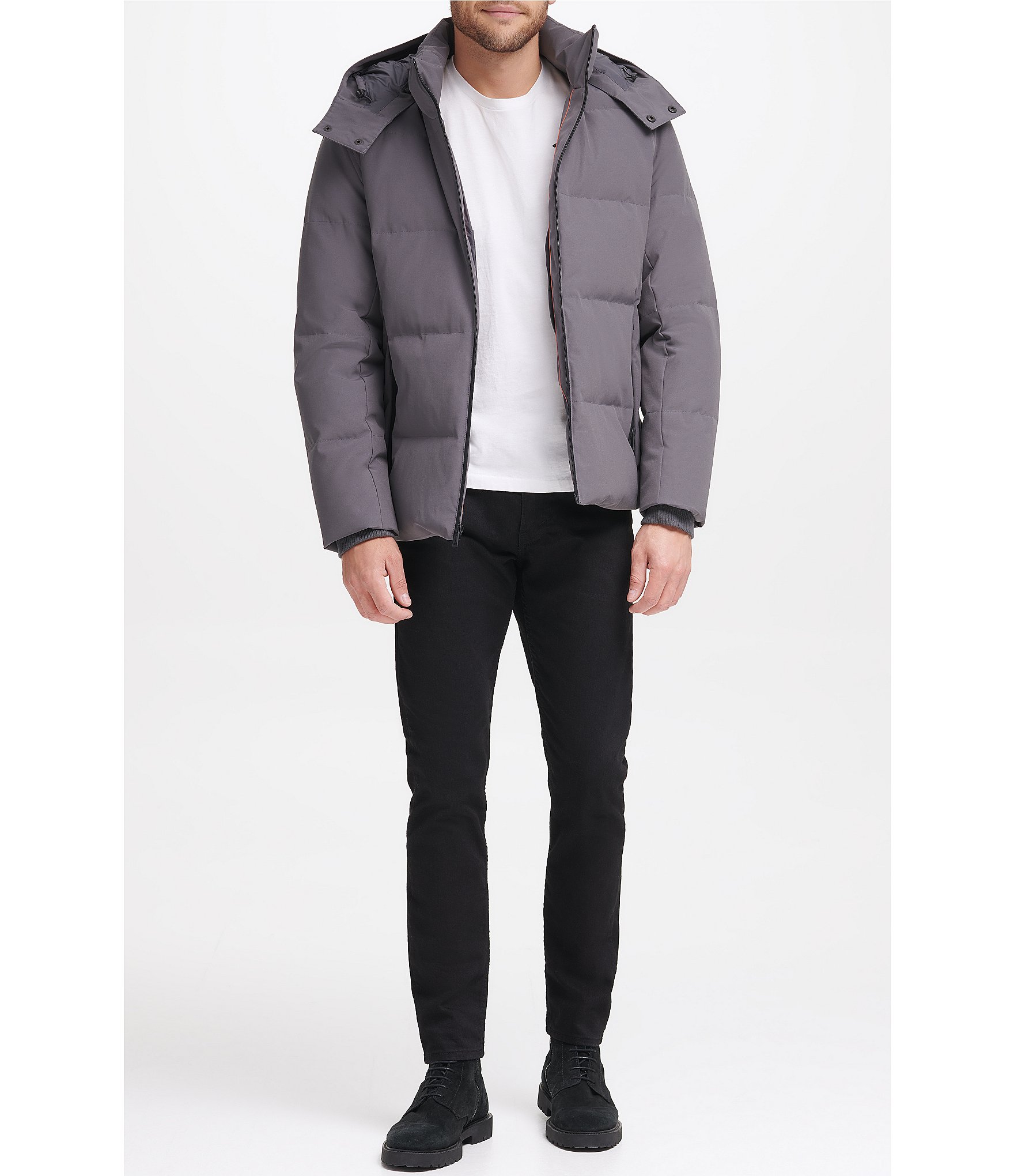 Cole Haan Hooded Down Zip Front Puffer Jacket