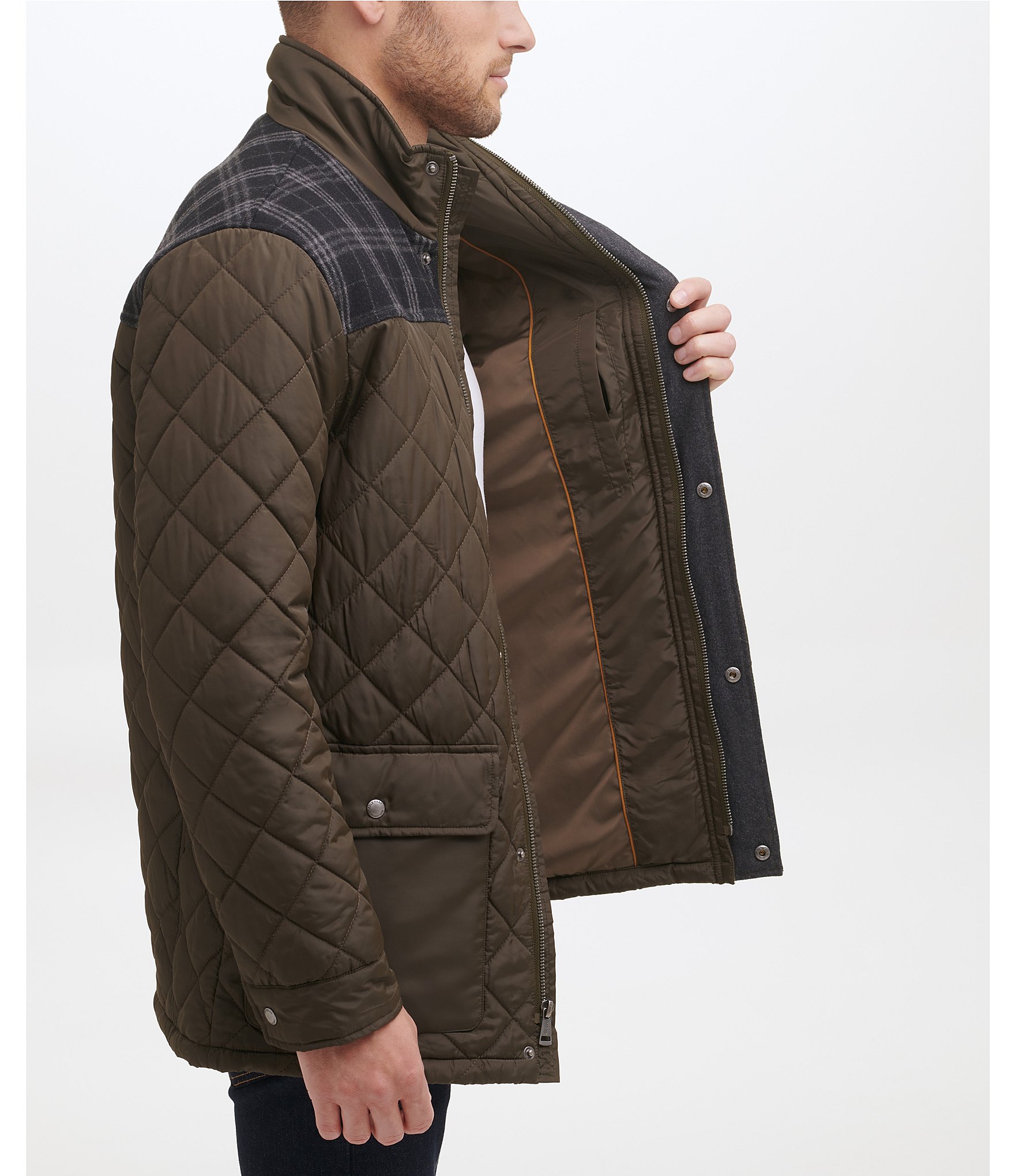 Cole Haan Diamond-Quilted Mixed-Media Jacket