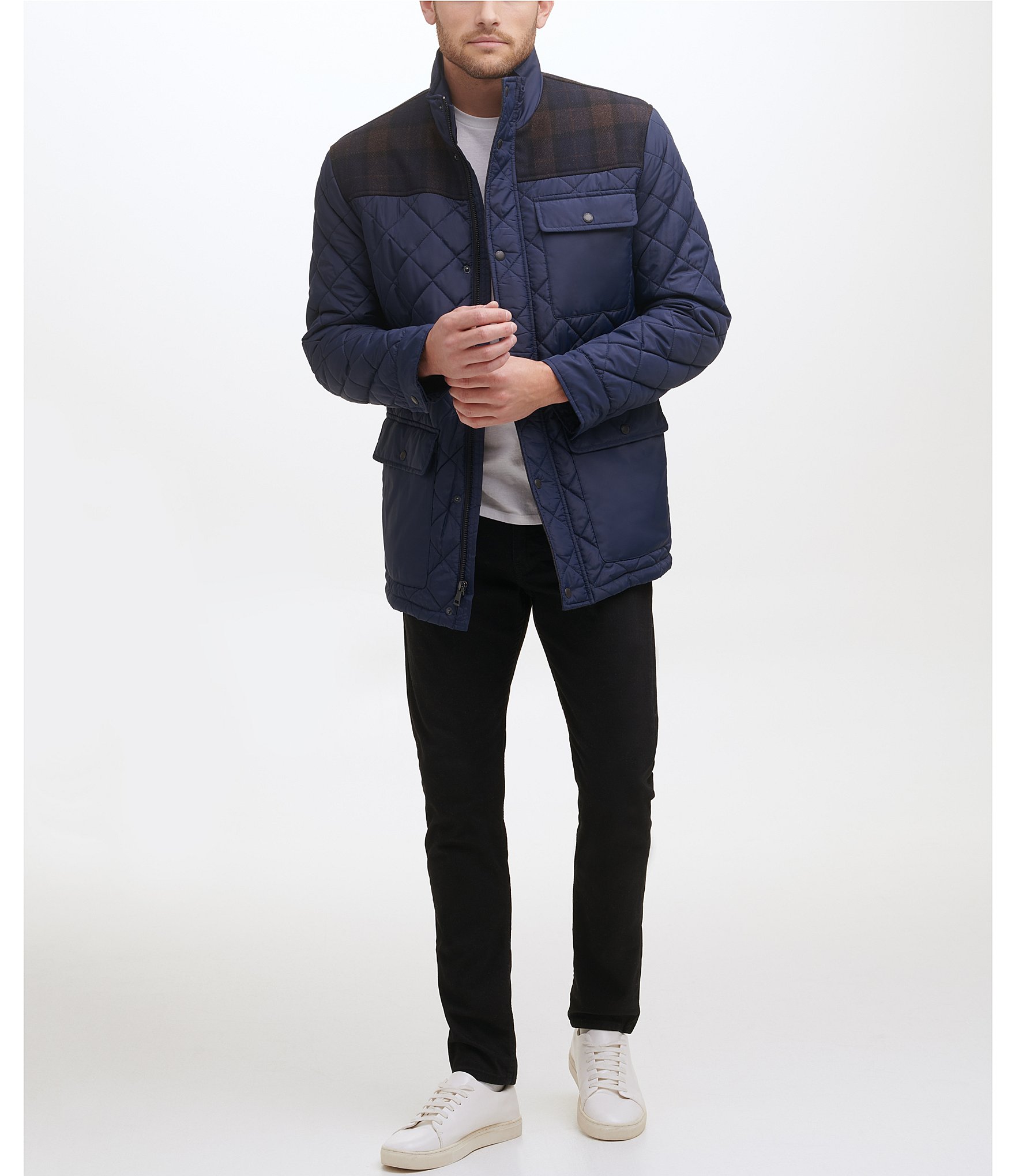 Cole Haan Diamond-Quilted Mixed-Media Jacket