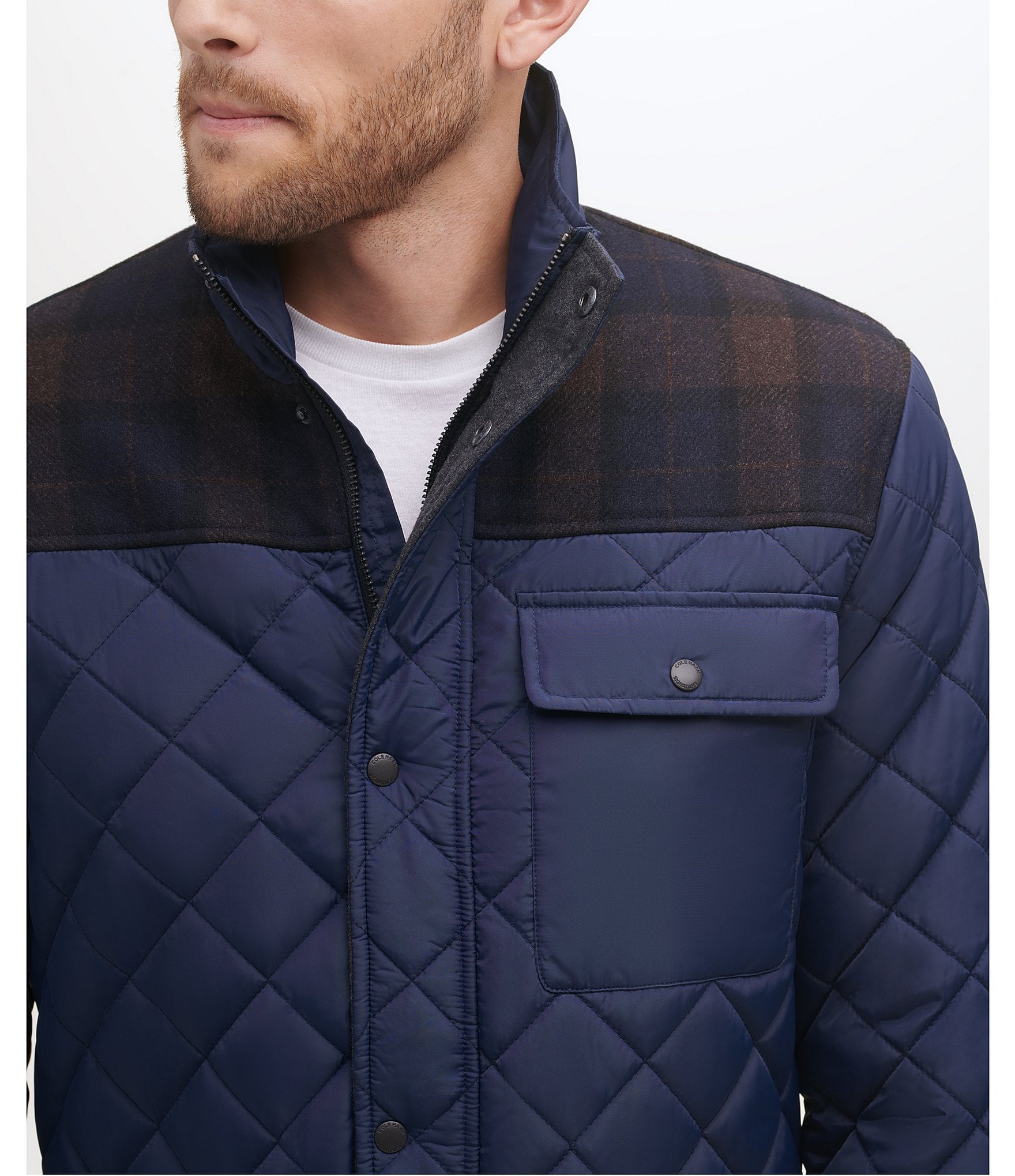 Cole Haan Diamond-Quilted Mixed-Media Jacket