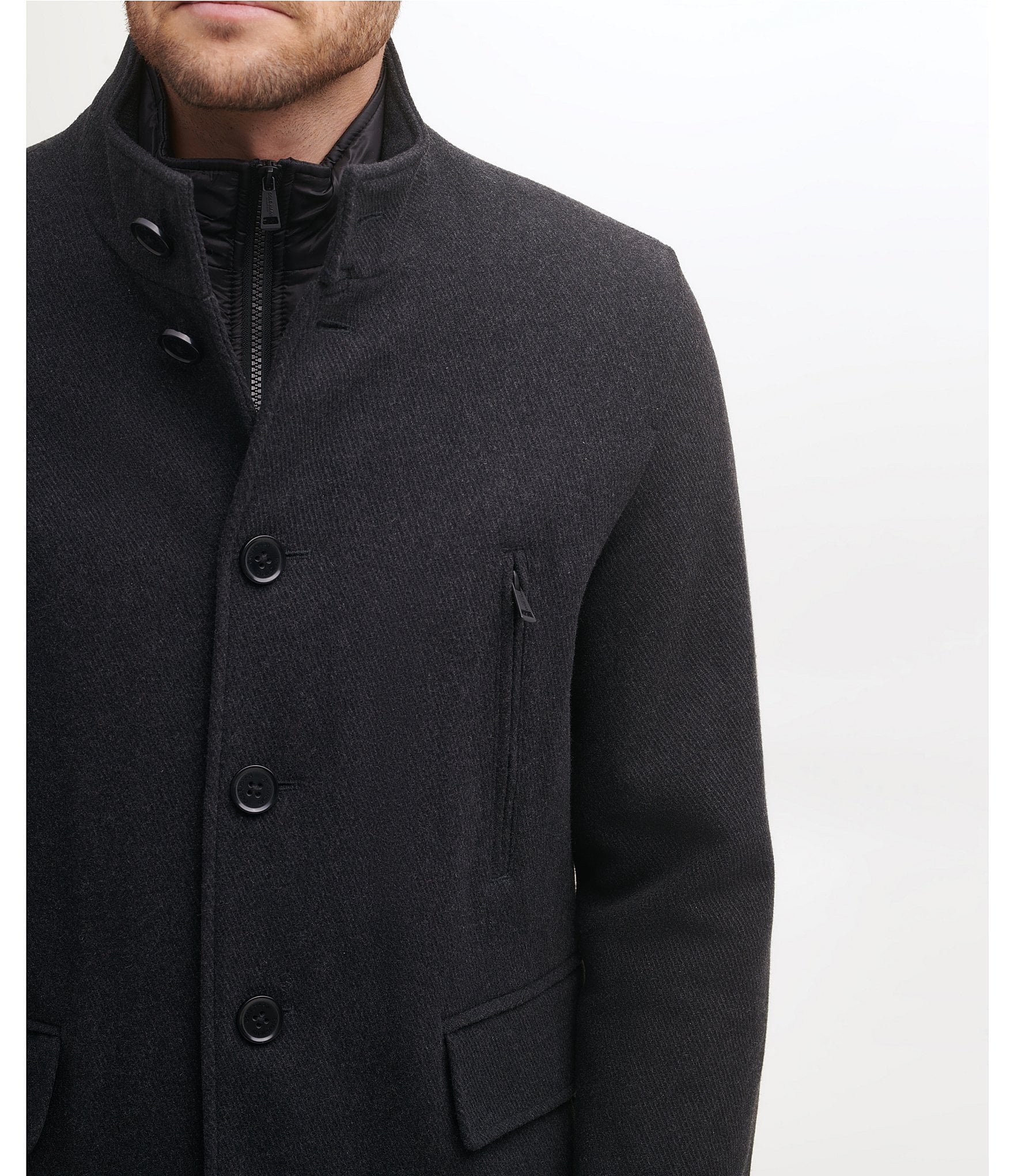 Cole Haan Set-In-Bib Wool/Twill Coat