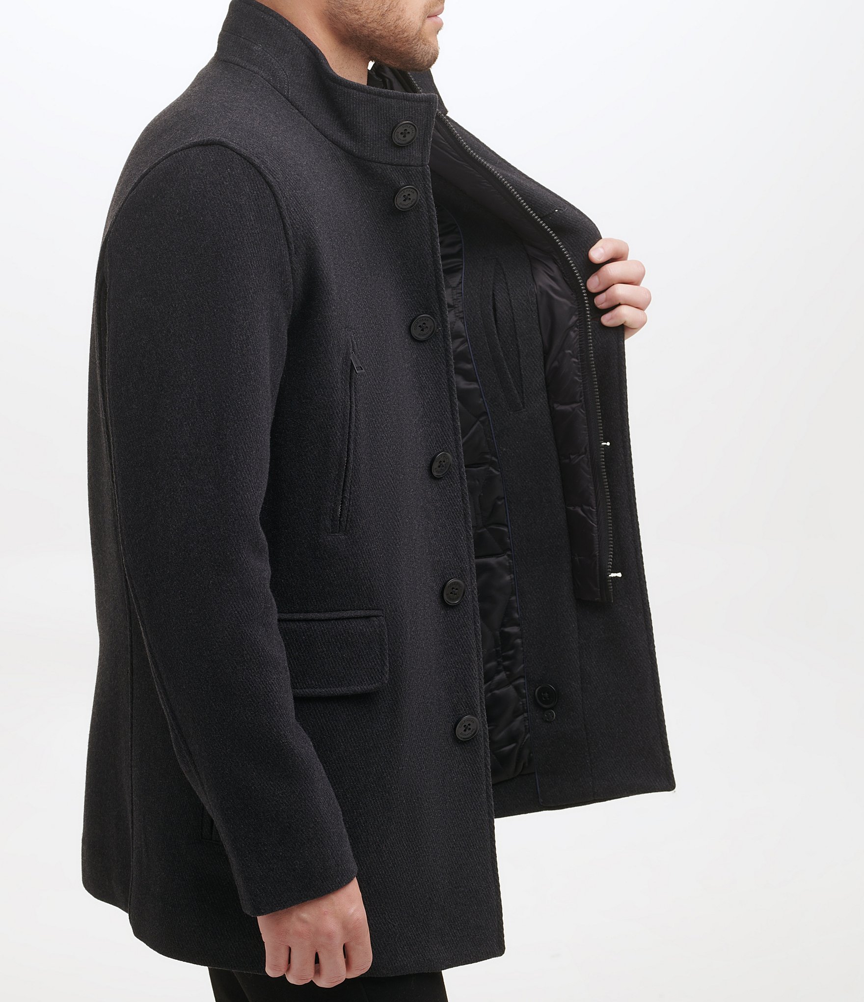 Cole Haan Set-In-Bib Wool/Twill Coat