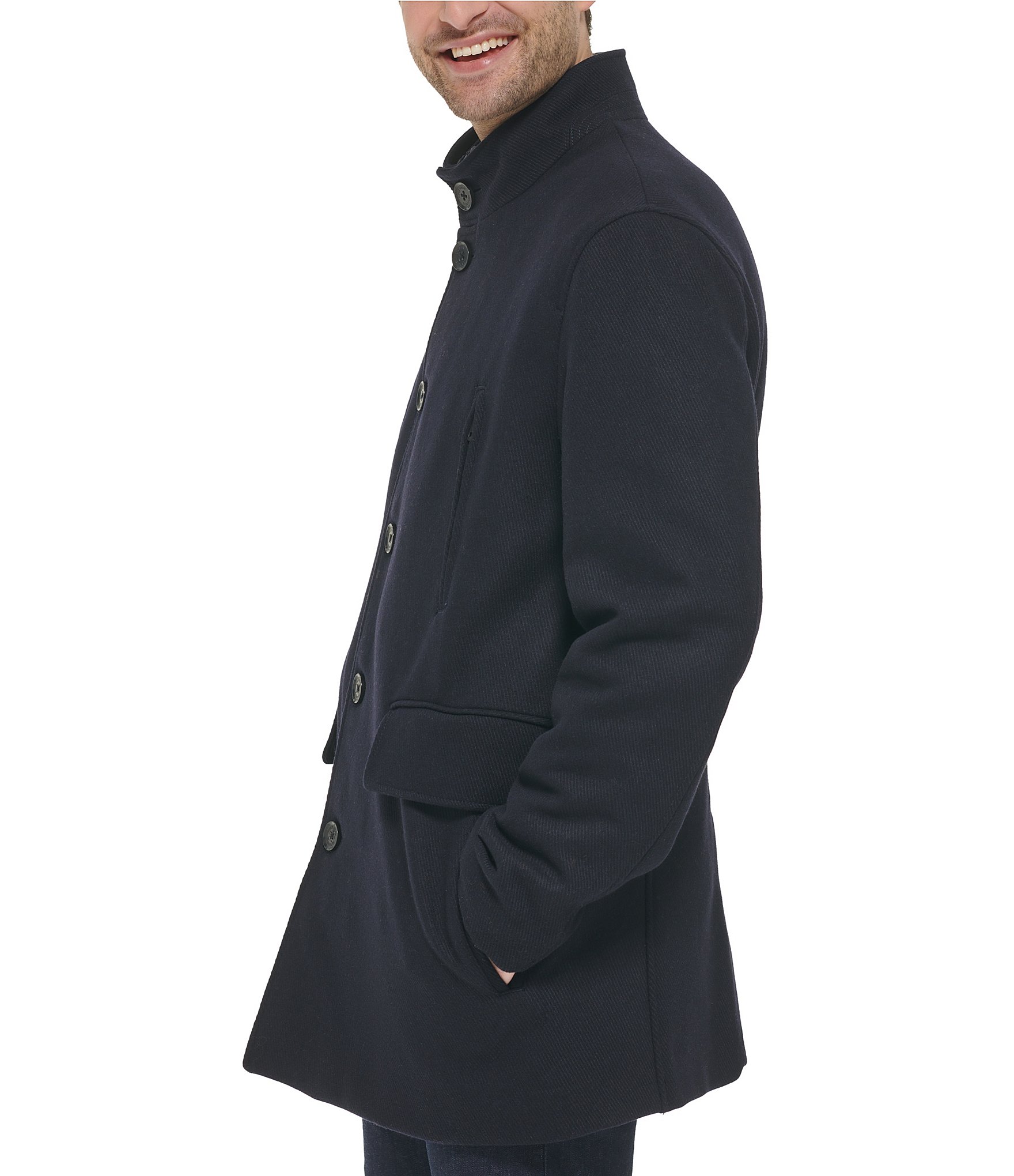 Cole Haan Set-In-Bib Wool/Twill Coat